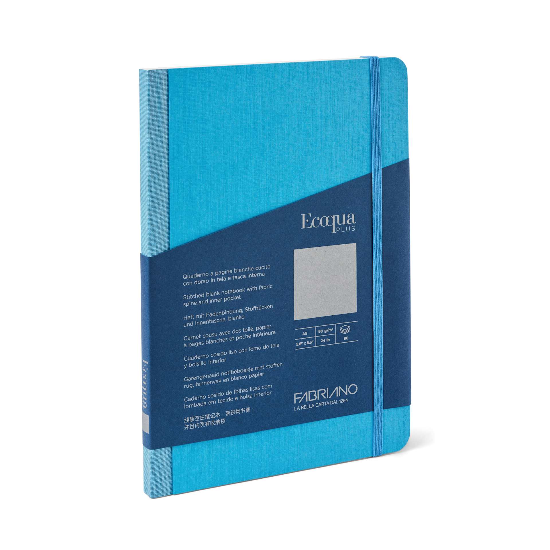 Fabriano Ecoqua Plus Fabric Blank A5 Notebook, 80 Sheets, Turquoise