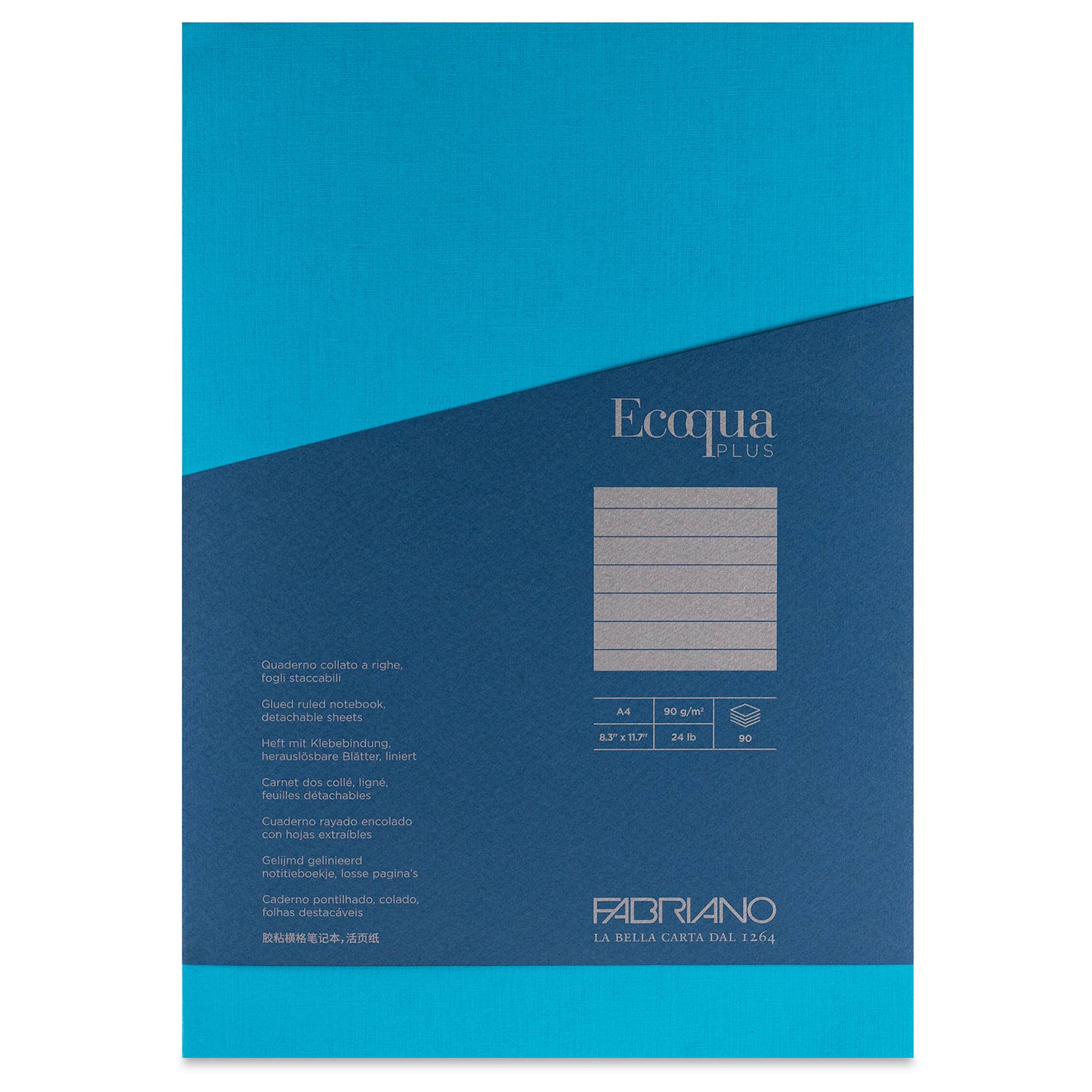Fabriano Ecoqua Plus Glue-Bound Notebook - Turquoise, 8-1/4" x 11-7/10", Lined, front cover