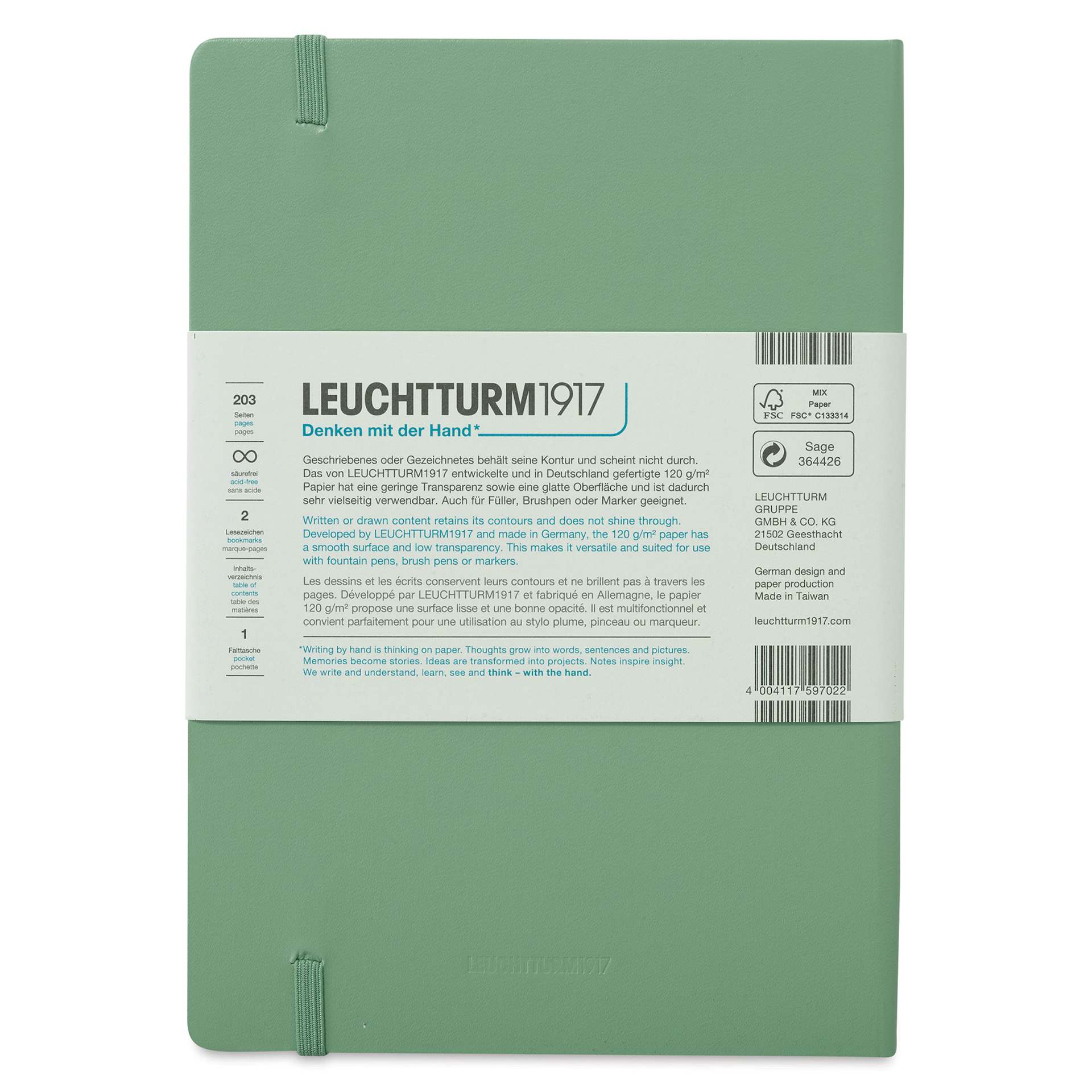 Leuchtturm1917 Edition 120G Notebook - Sage, 5-3/4" x 8-1/4", Blank (back)