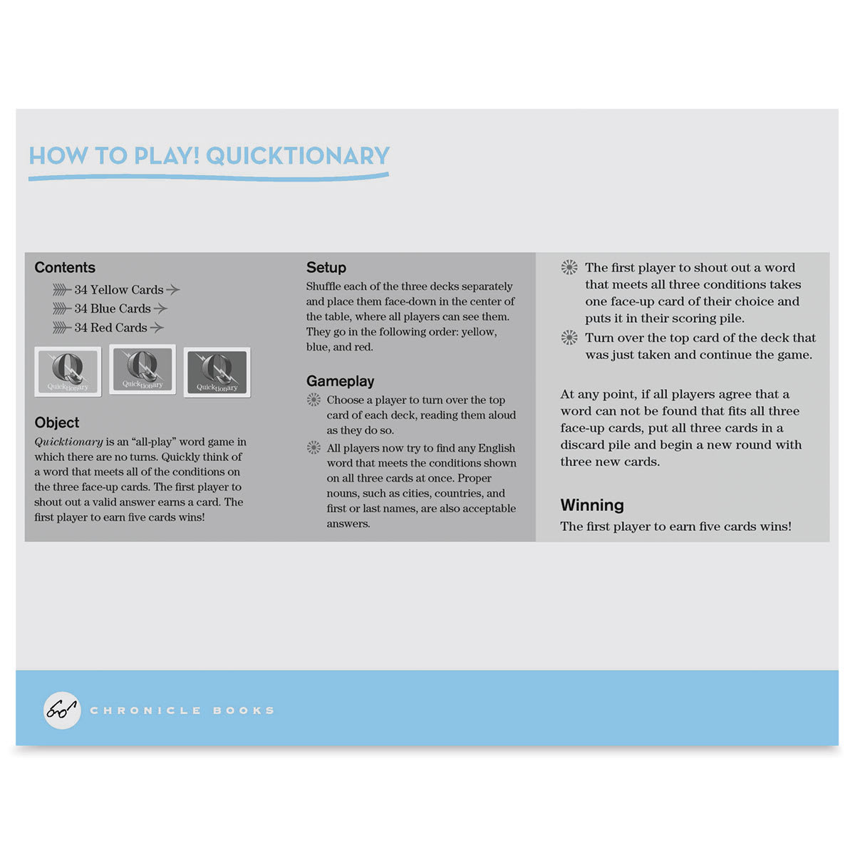 Quicktionary - Inside spread of instructions on how to play game