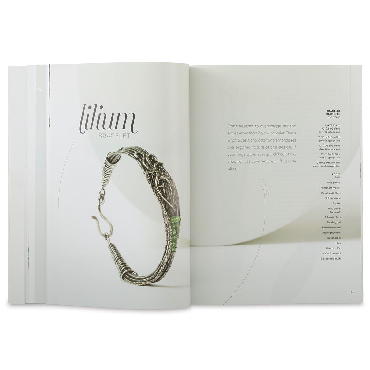 Woven in Wire - Spread with picture and materials needed to sculpt an ornate Bracelet
