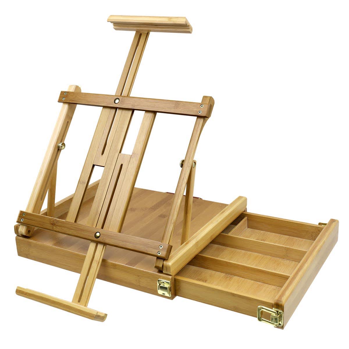 Art Alternatives Ravenna Table Sketchbox Easel - Bamboo easel shown open with mast extended