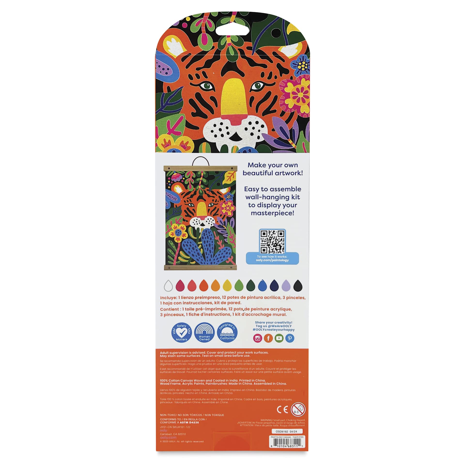 Paint-By-Number Canvas Kit, Tiger Eyes, back of packaging