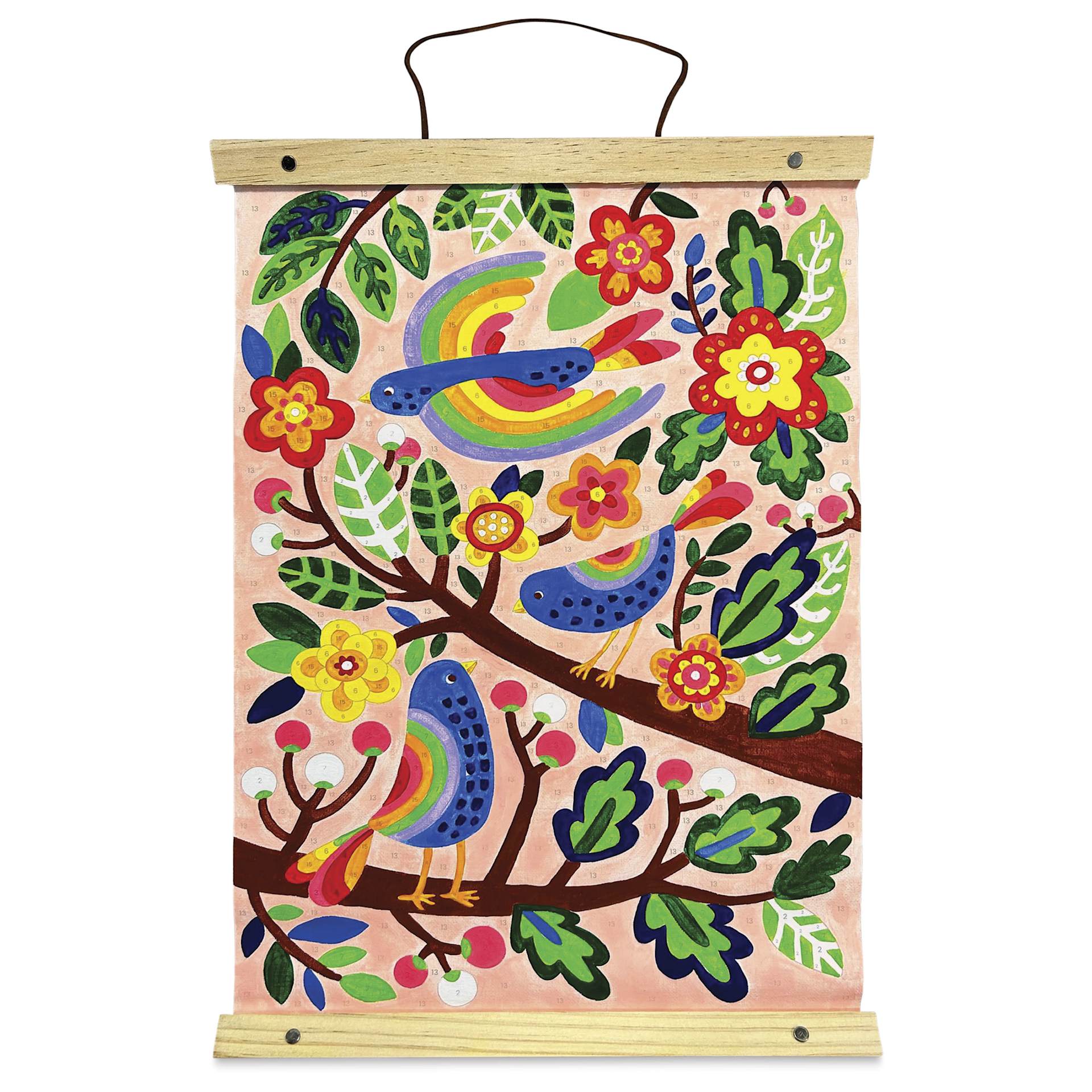 Ooly Paintology Paint-By-Number Canvas Kit - Blue Birds, finished canvas kit
