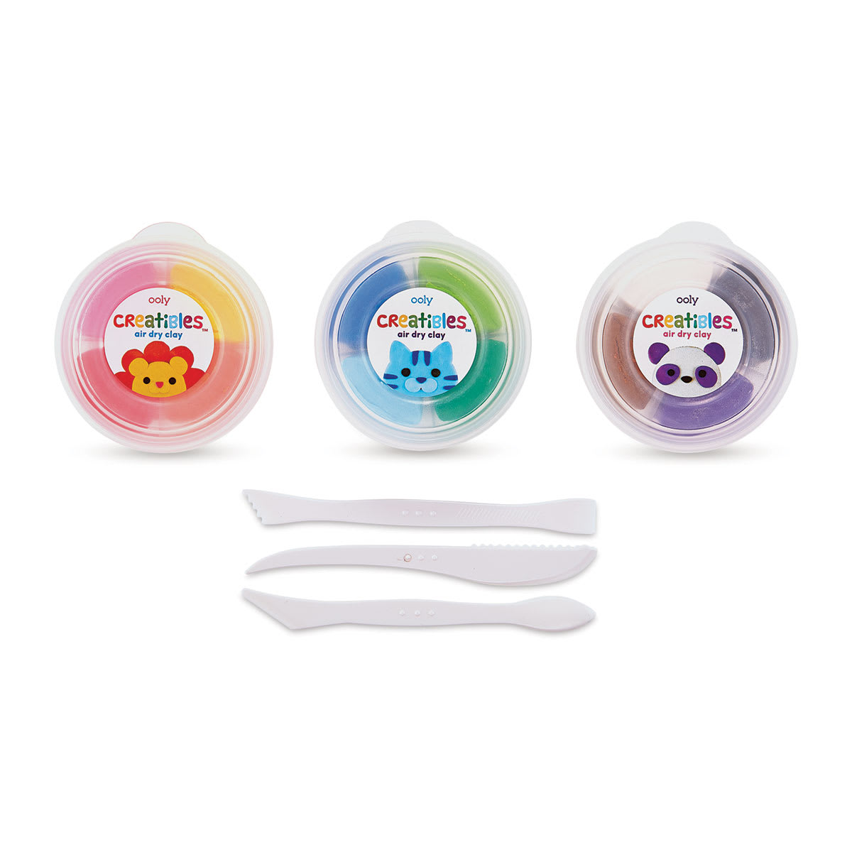 Ooly Creatibles Air Dry Clay Kit, three tubs of clay and three plastic shaping tools