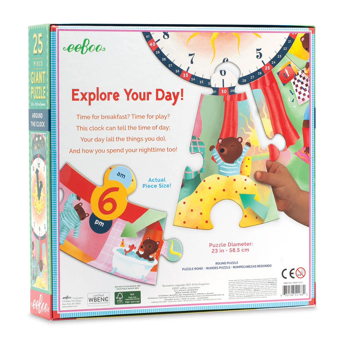 Eeboo Around the Clock 25 Piece Puzzle, back of packaging