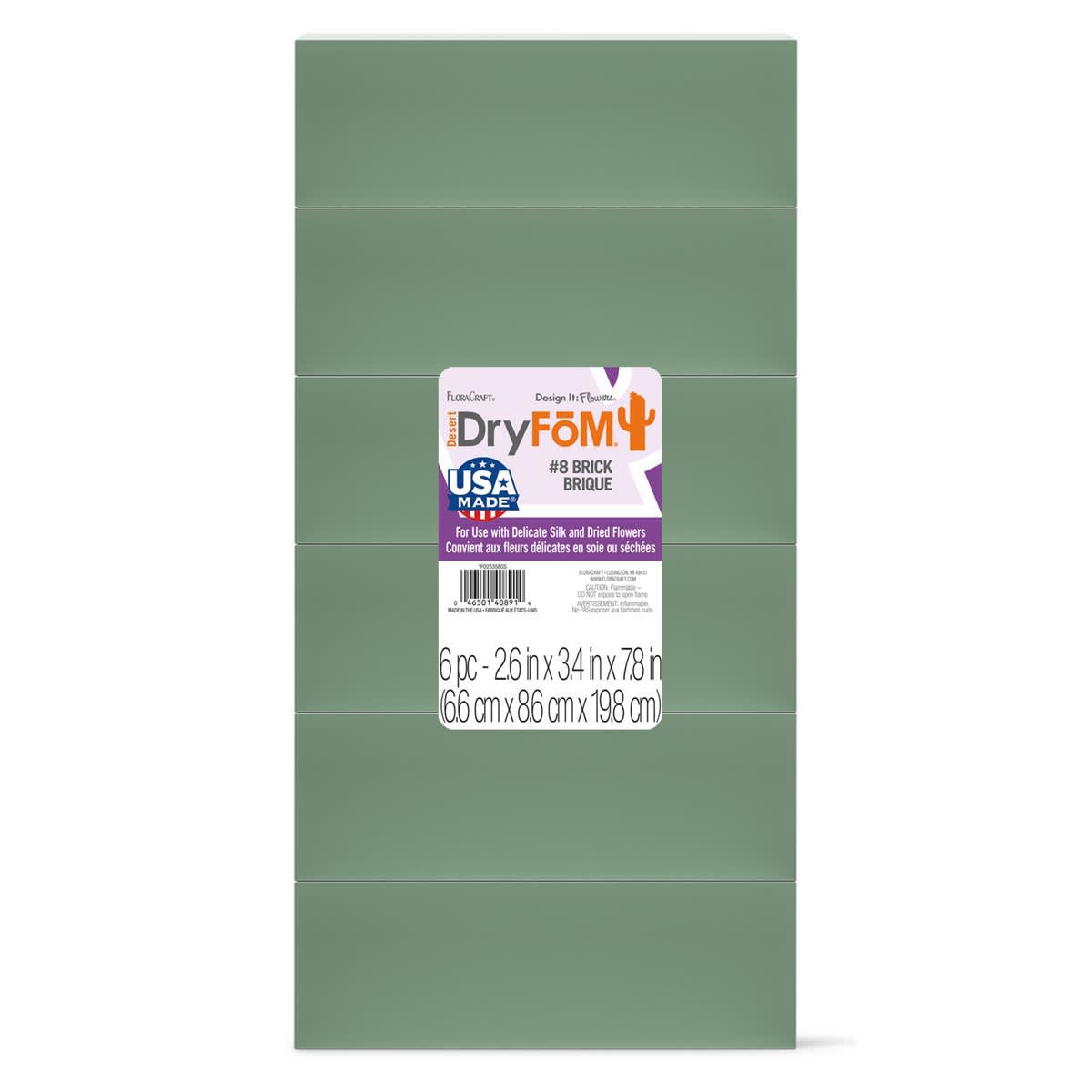Desert DryFoM Floral Foams 7.8" x 3.4" x 2.6" Block - Green, 6/Pkg.