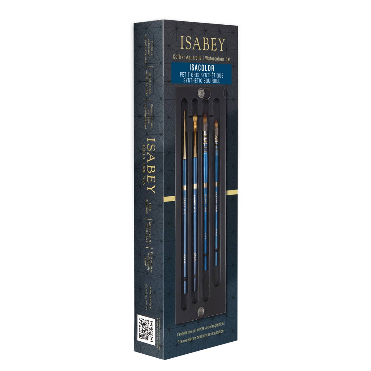Isabey Isacolor Brush Set, Mop Size 4/0 & 00, Round Size 2, Wash Size 2