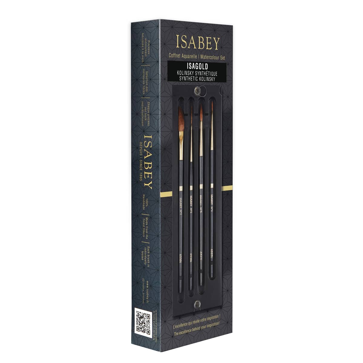 Isabey Isagold Watercolor Brush Set of 4, Round, Liner & Dagger Brushes