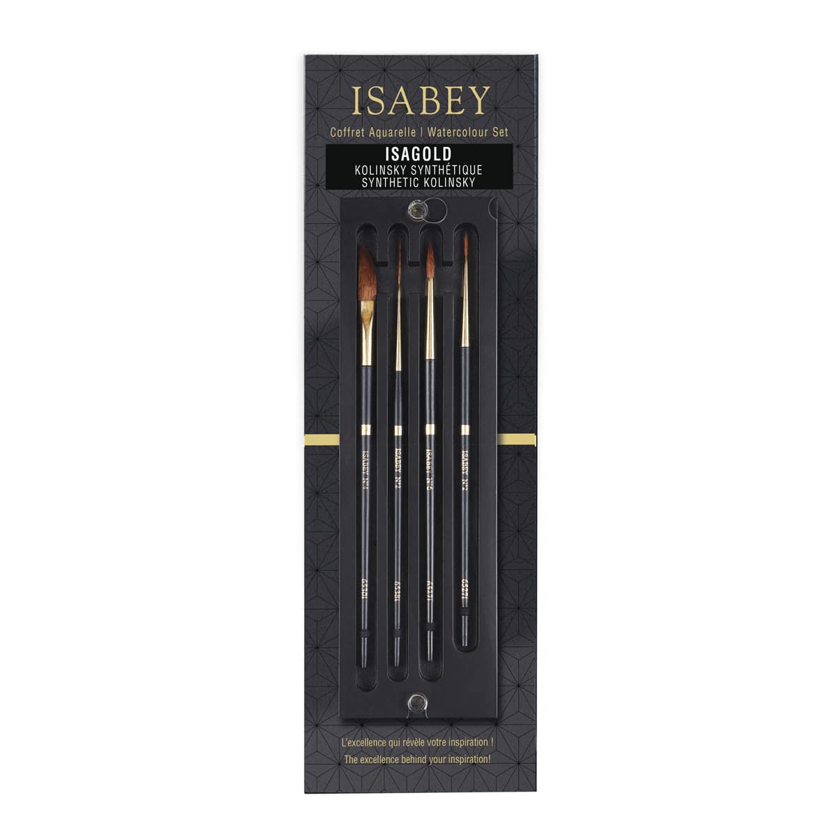 Isabey Isagold Watercolor Brush Set of 4, Round, Liner & Dagger Brushes