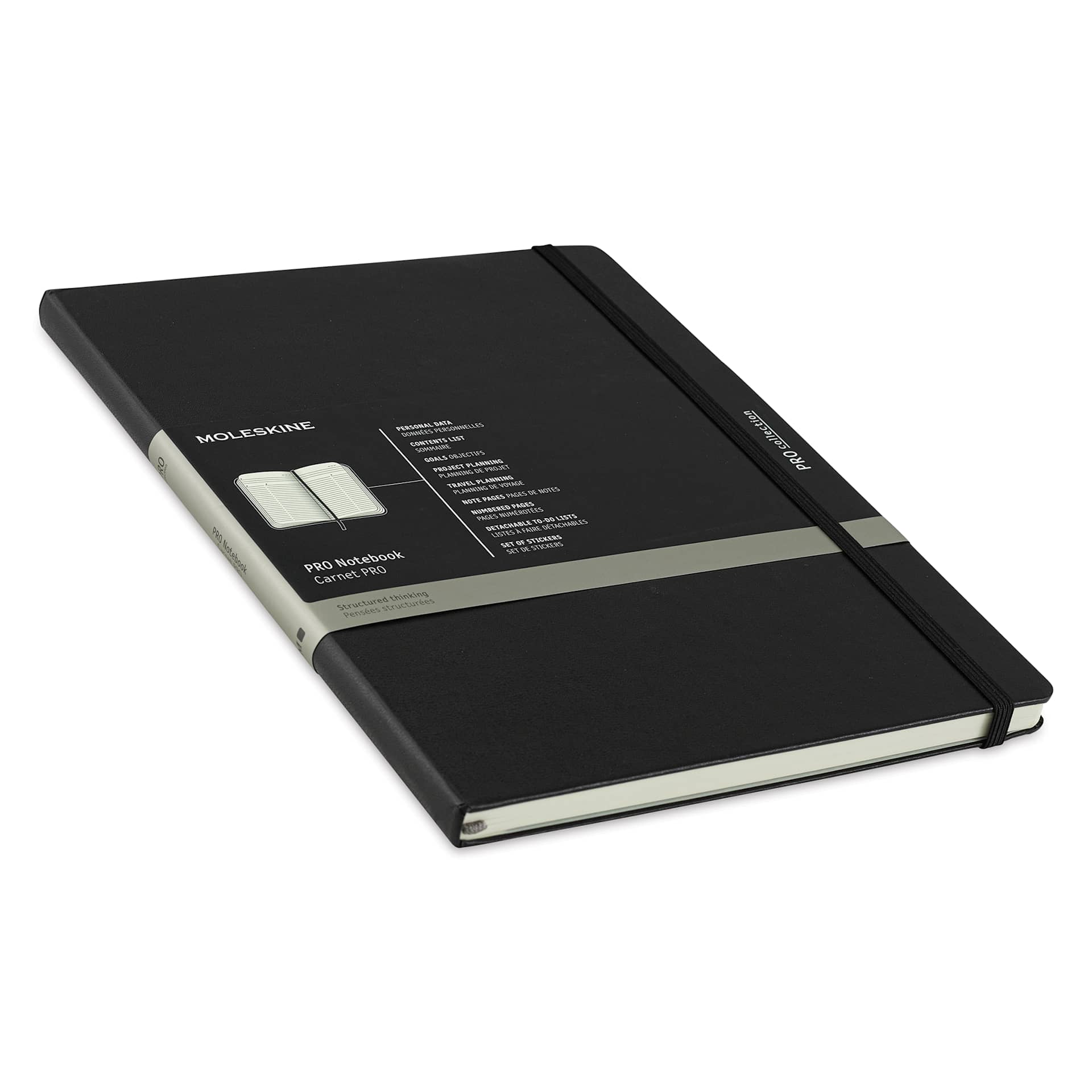 Moleskine Pro Collection Notebook - X-Large, Black, Hard Cover, 9-3/4" x 7-1/2" (side view)