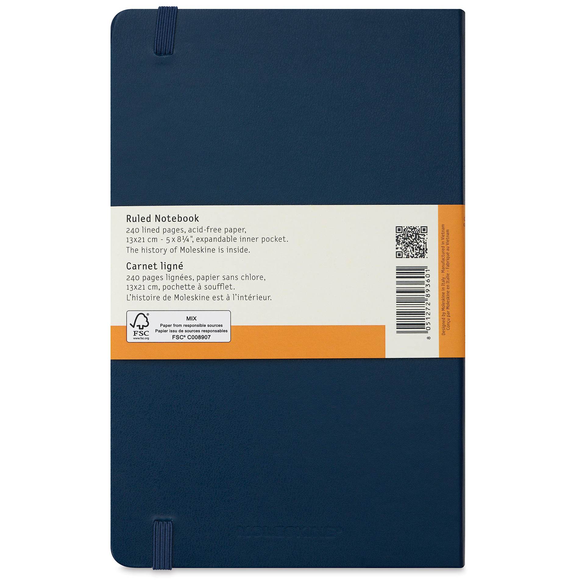 Moleskine Classic Hardcover Notebook - Sapphire Blue, Ruled, 8-1/4" x 5" (back)