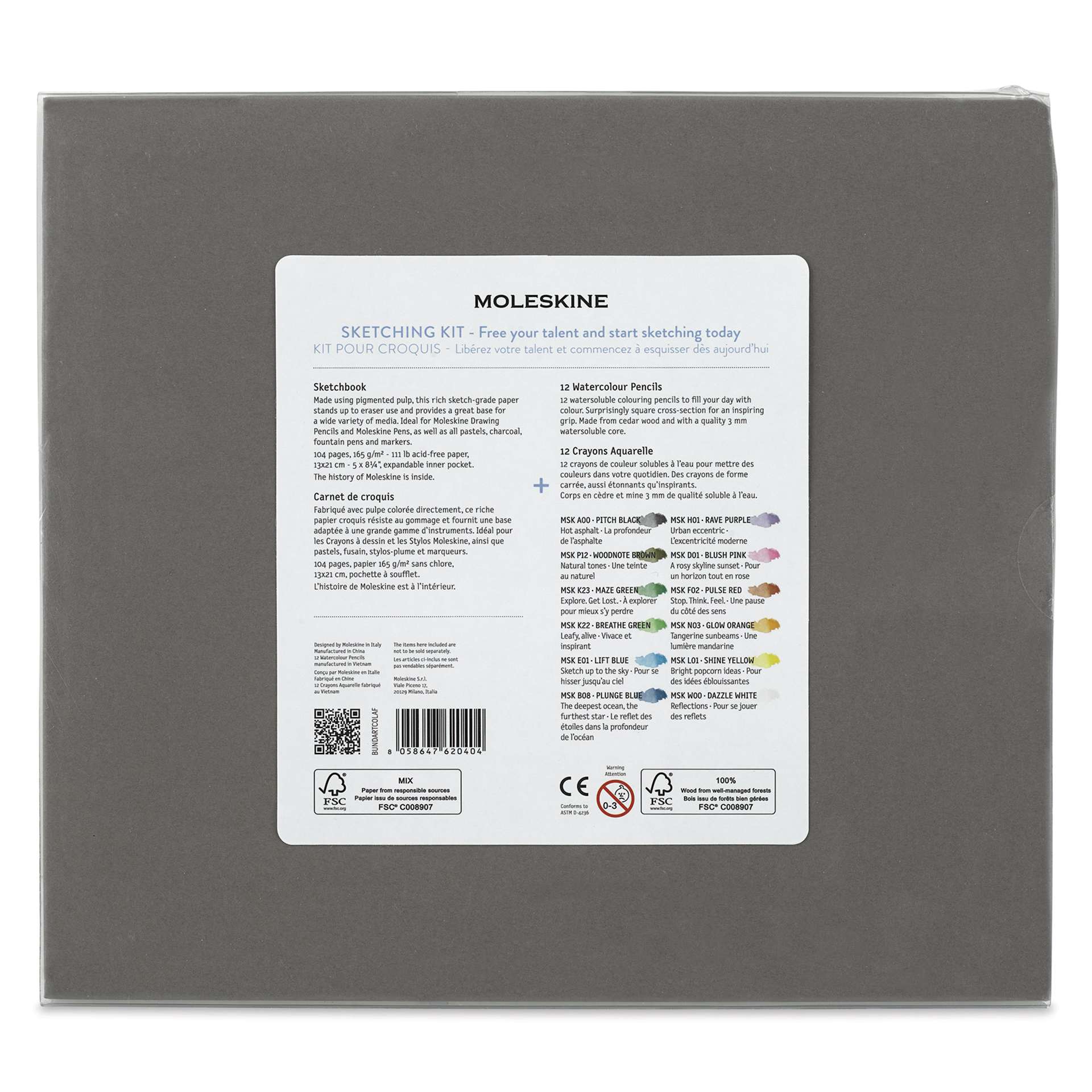 Moleskine Art Sketching Kit, back of packaging