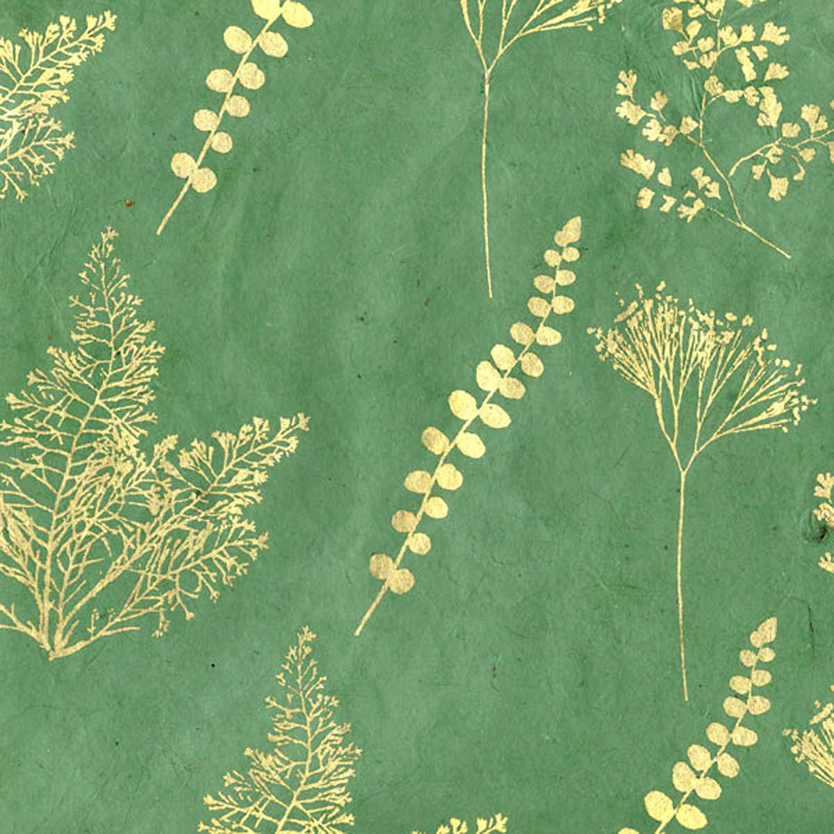 Lamali Decorative Lokta Paper, 20" x 30", Botanic, Green/Gold Silkscreen