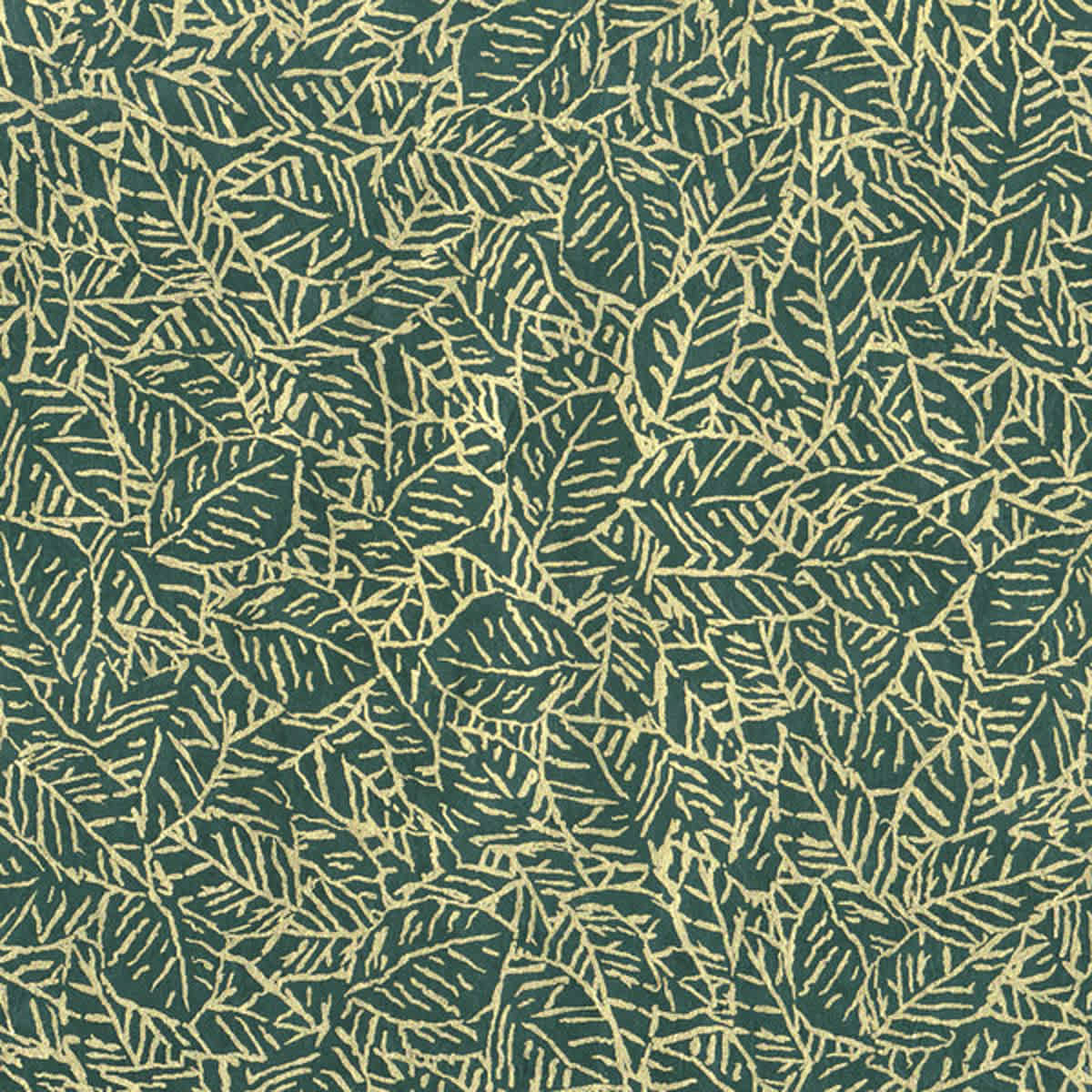 LAMALI Decorative Lokta Paper, 20 in x 30 in, Foliage, Green, Gold Silkscreen