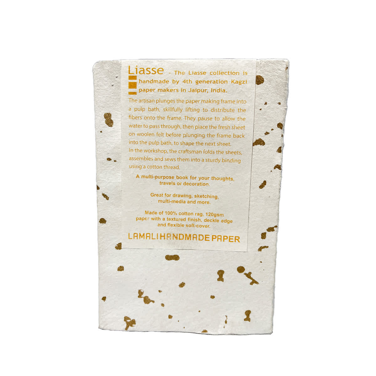 LAMALI Liasse Soft-Cover Handmade Book, 4.7 in x 7.1 in, 180 Pgs./Bk., Speckled Gold