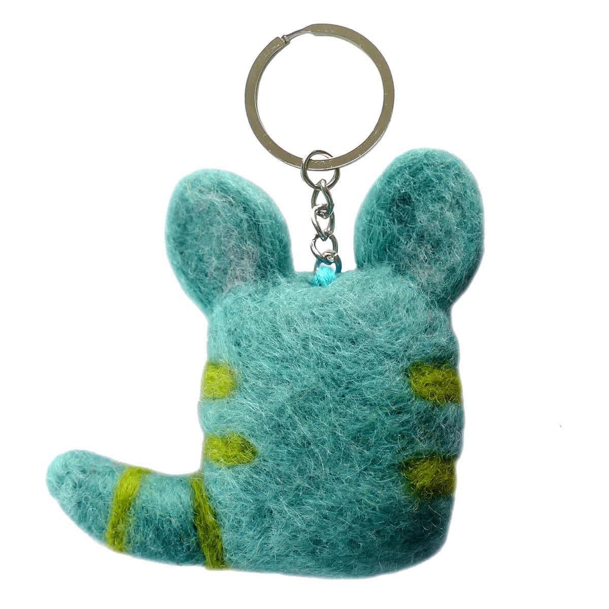 Felt Cat Handmade Key Rings Blue
