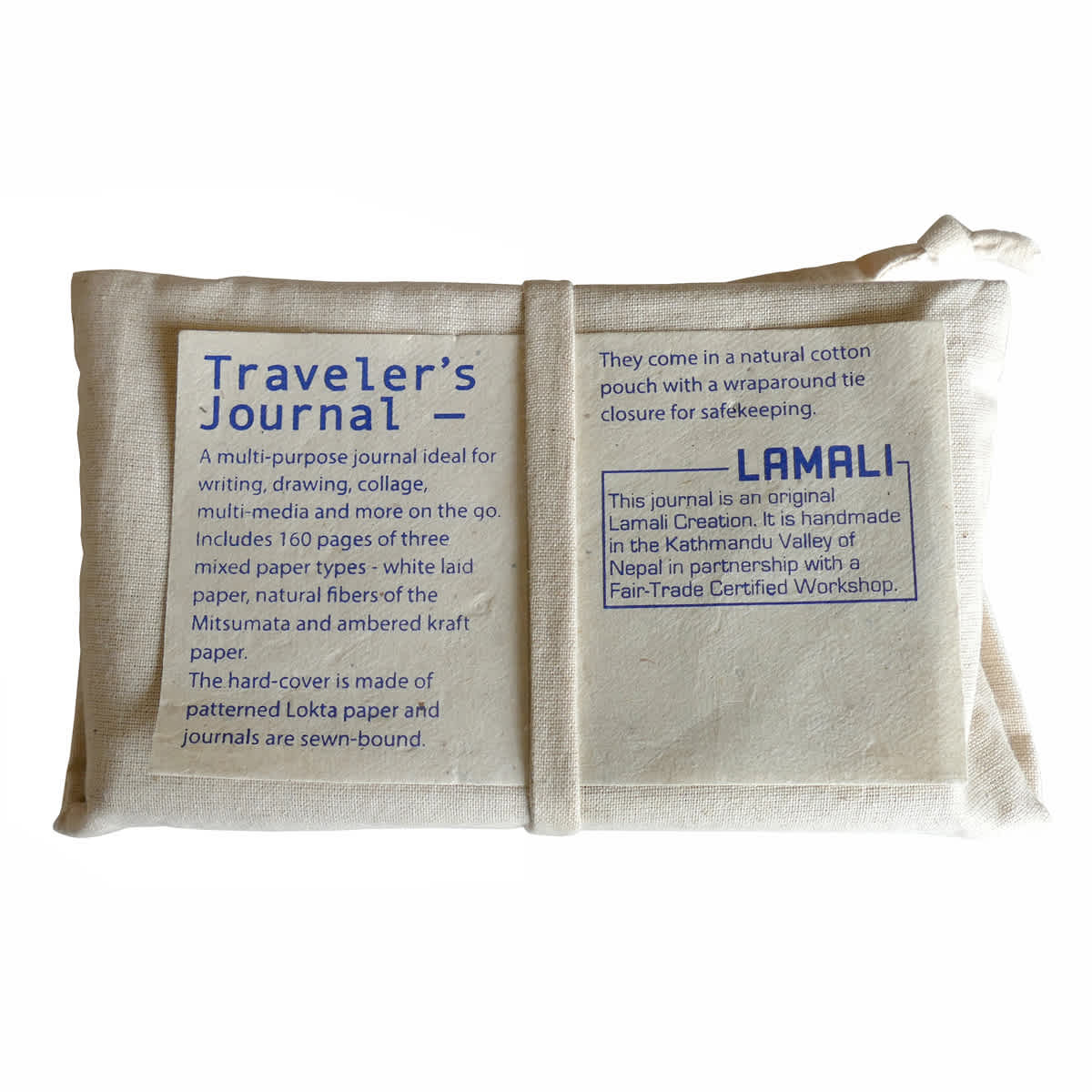 LAMALI Traveler's Hard-Cover Handmade Journal, 3.5 in x 5.5 in, 160 Pgs./Bk., Blue/Navy
