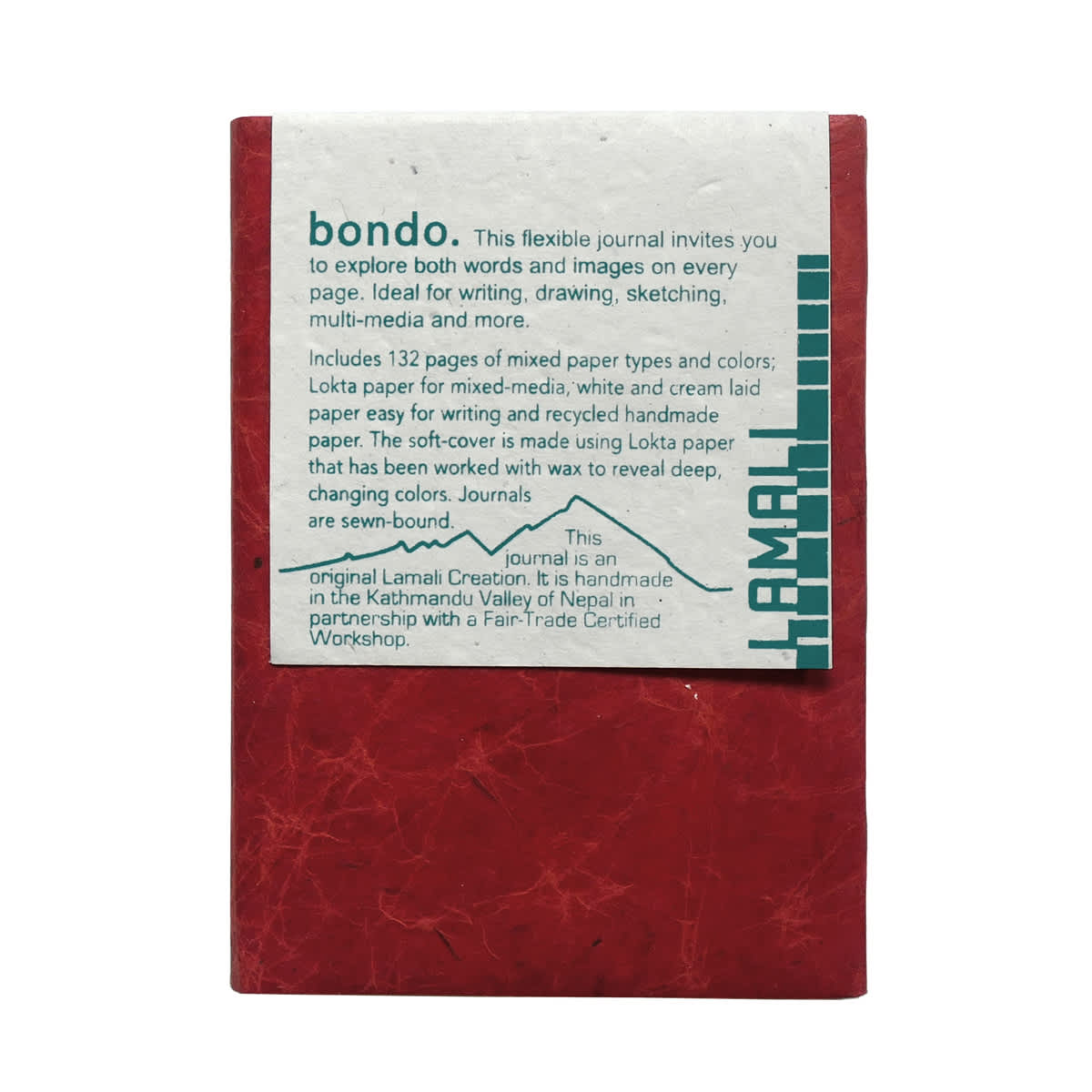 LAMALI Bondo Soft-Cover Handmade Journal, 4.3 in x 5.9 in, Red