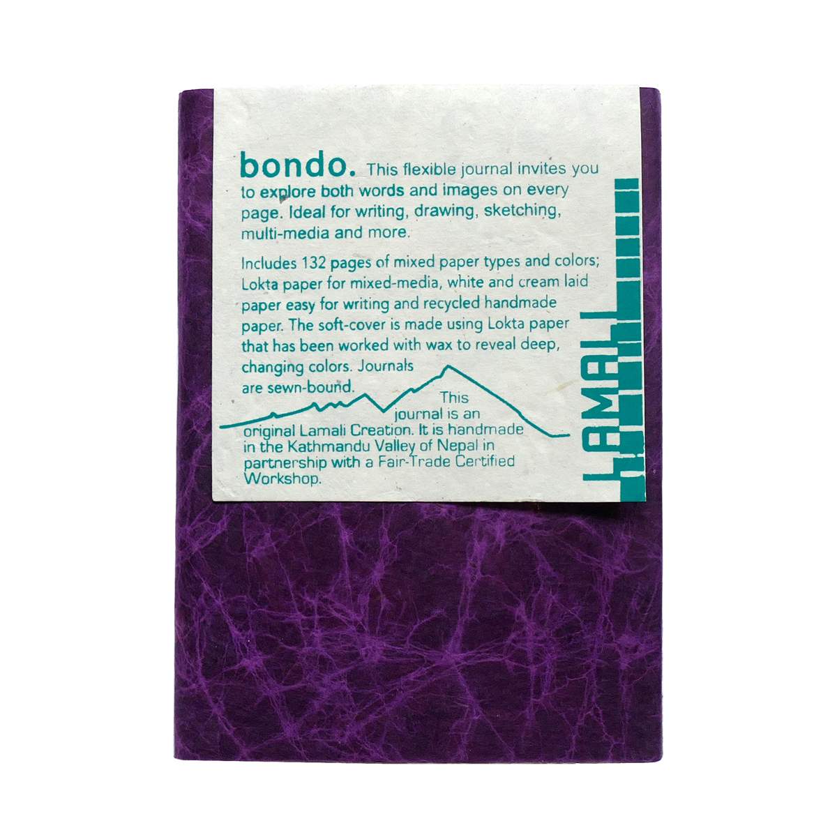 LAMALI Bondo Soft-Cover Handmade Journal, 4.3 in x 5.9 in, Purple