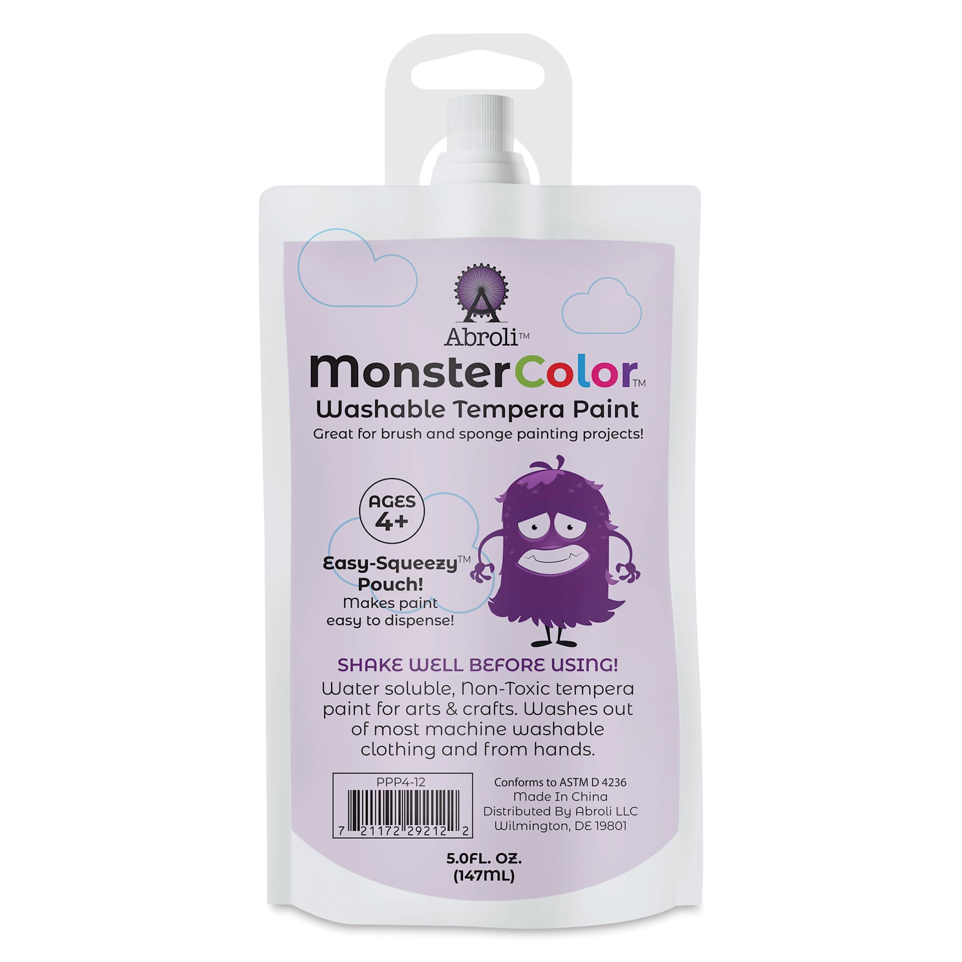 Abroli MonsterColor Washable Tempera Paint - Purple, 5 oz Pouch