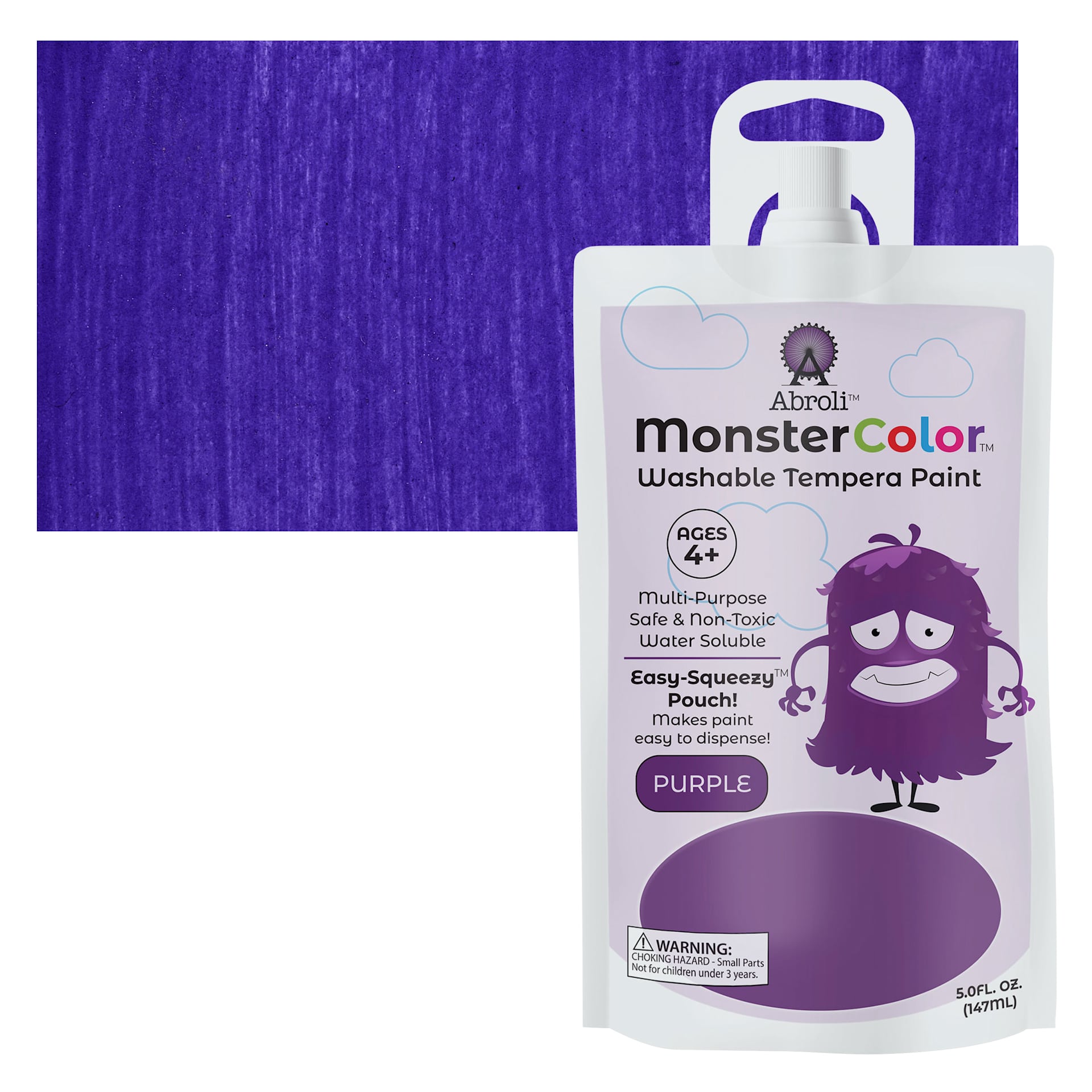 Abroli MonsterColor Washable Tempera Paint - Purple, 5 oz Pouch and swatch