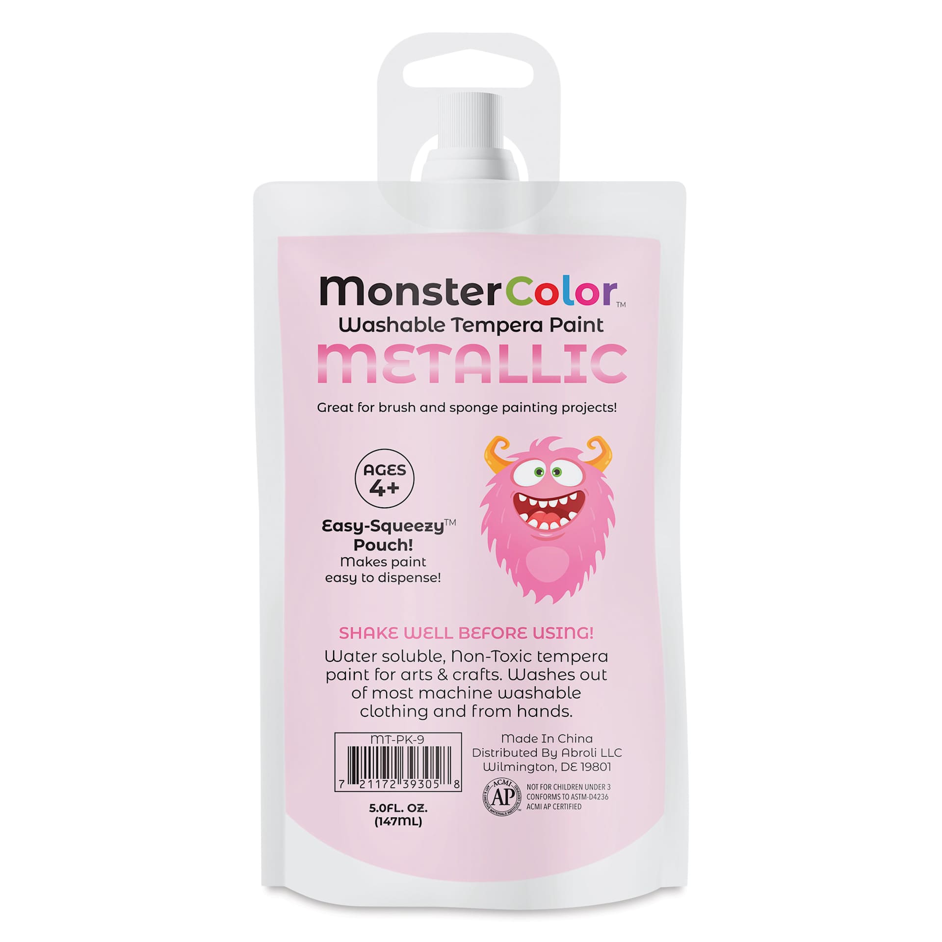 Abroli MonsterColor Washable Tempera Paint - Metallic Pink, 5 oz Pouch