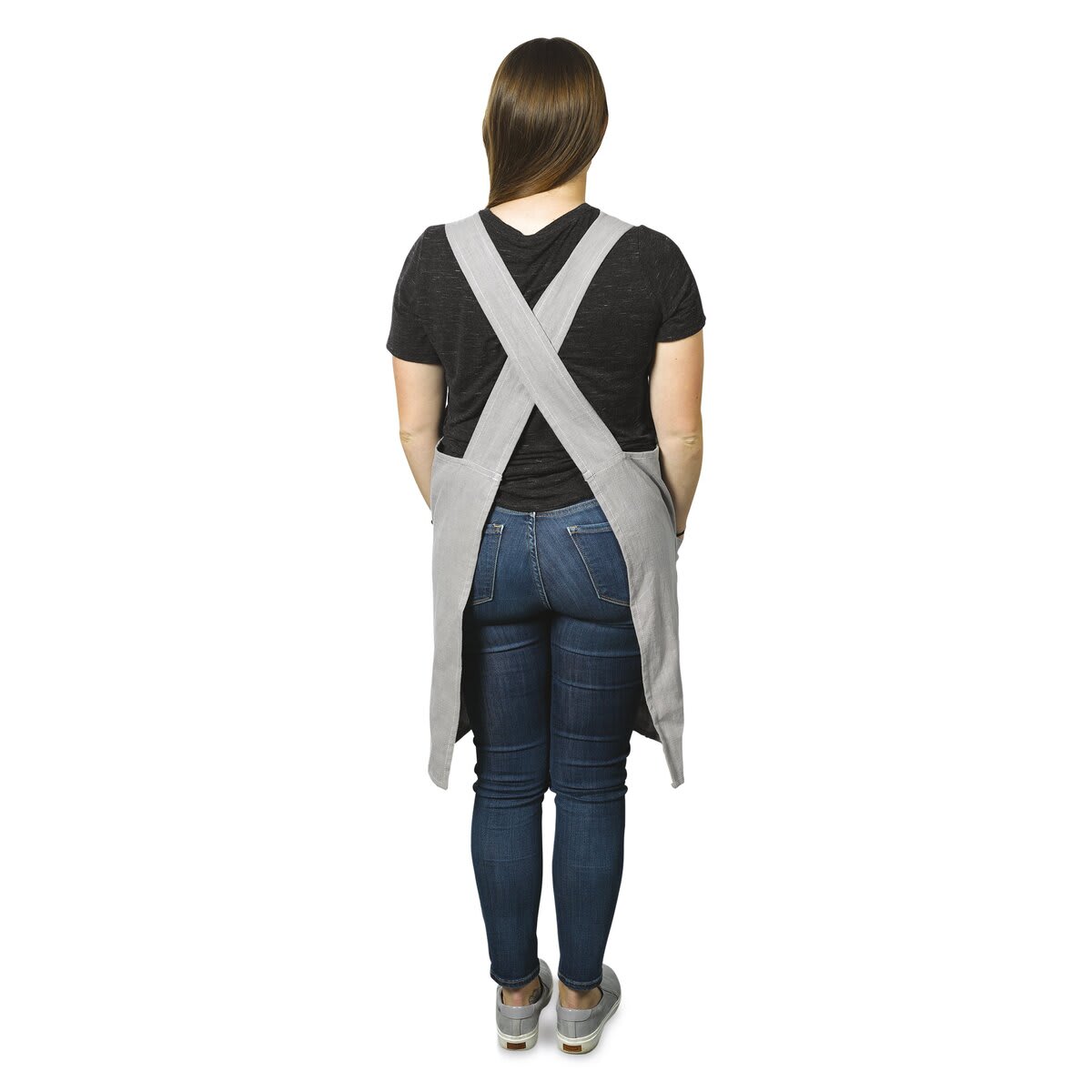 Blick Pinafore Apron - Medium/Large (back of model with apron)