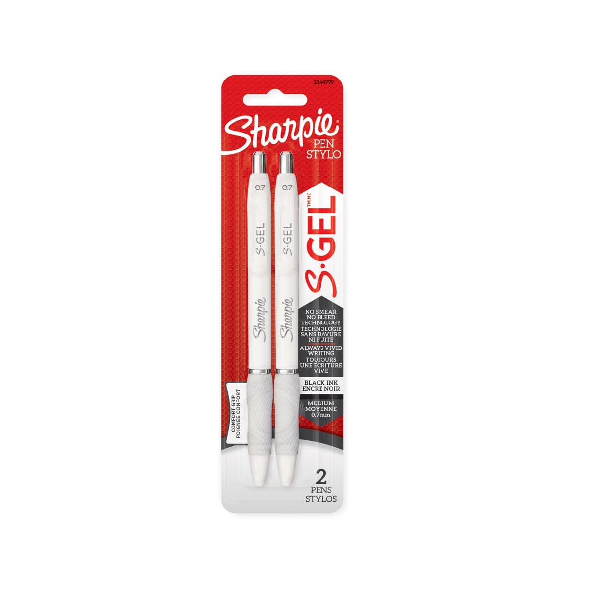 Sharpie S-Gel Pen .7mm - Black Ink with Fashion White Barrel, 2/Pkg.