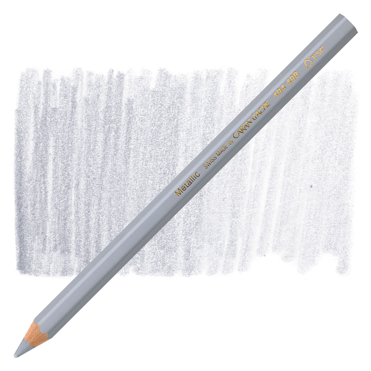 Caran d'Ache Colorblock Maxi Metallic Pencil - Silver pencil and swatch