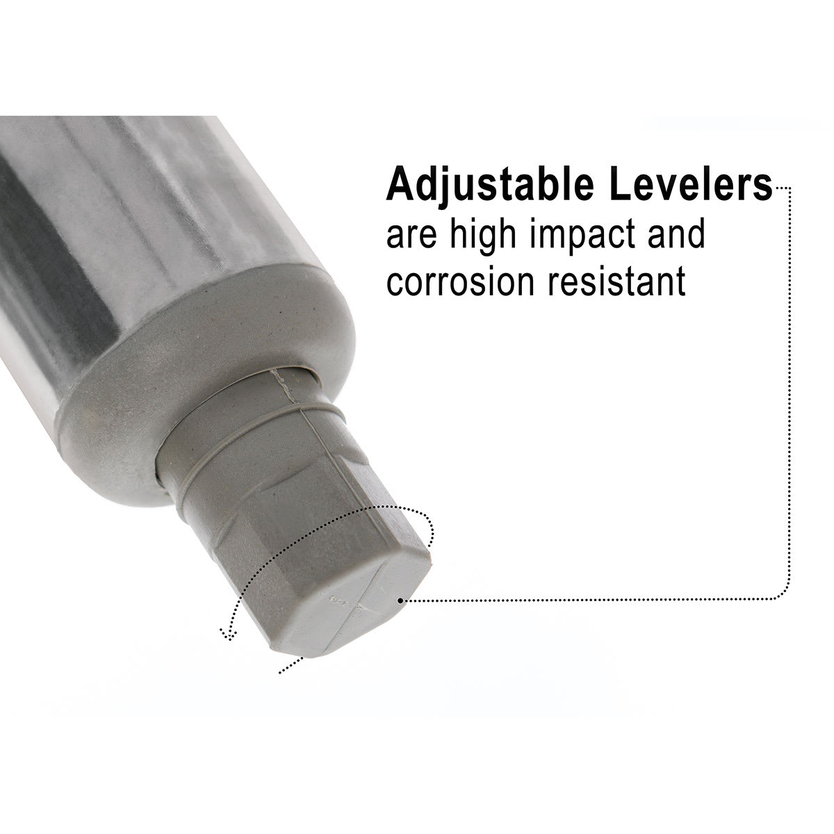 Stainless Steel Tables - Closeup of floor levelers