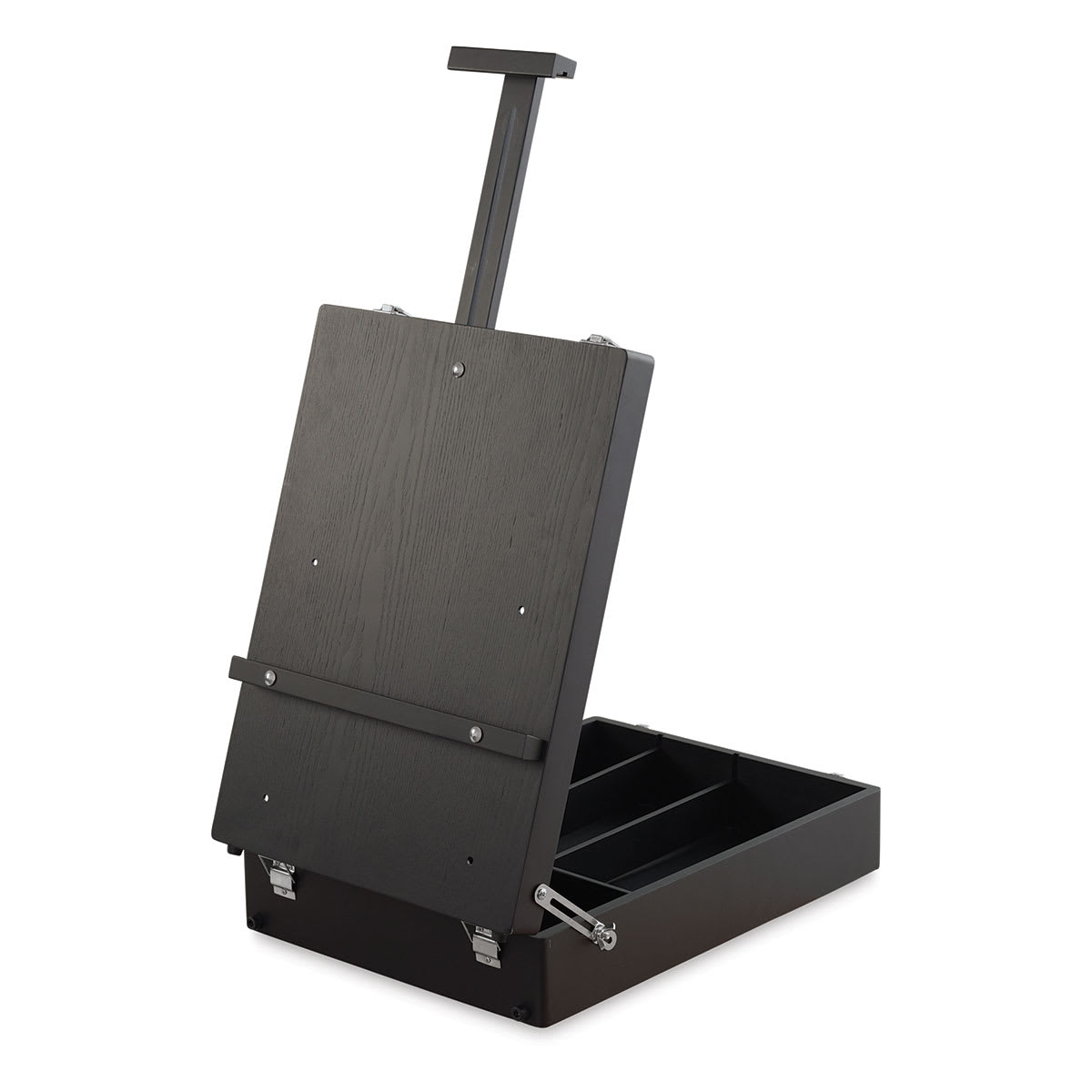 Blick Studio Sketch Box Easel - Back of Lid of Black Beechwood easel showing mast extended