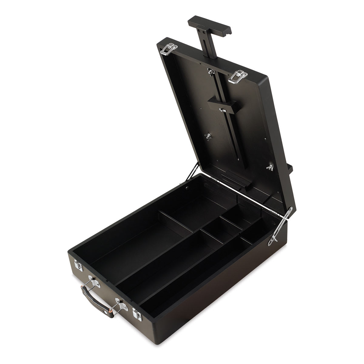 Blick Studio Sketch Box Easel - Black Beechwood easel open showing dividers