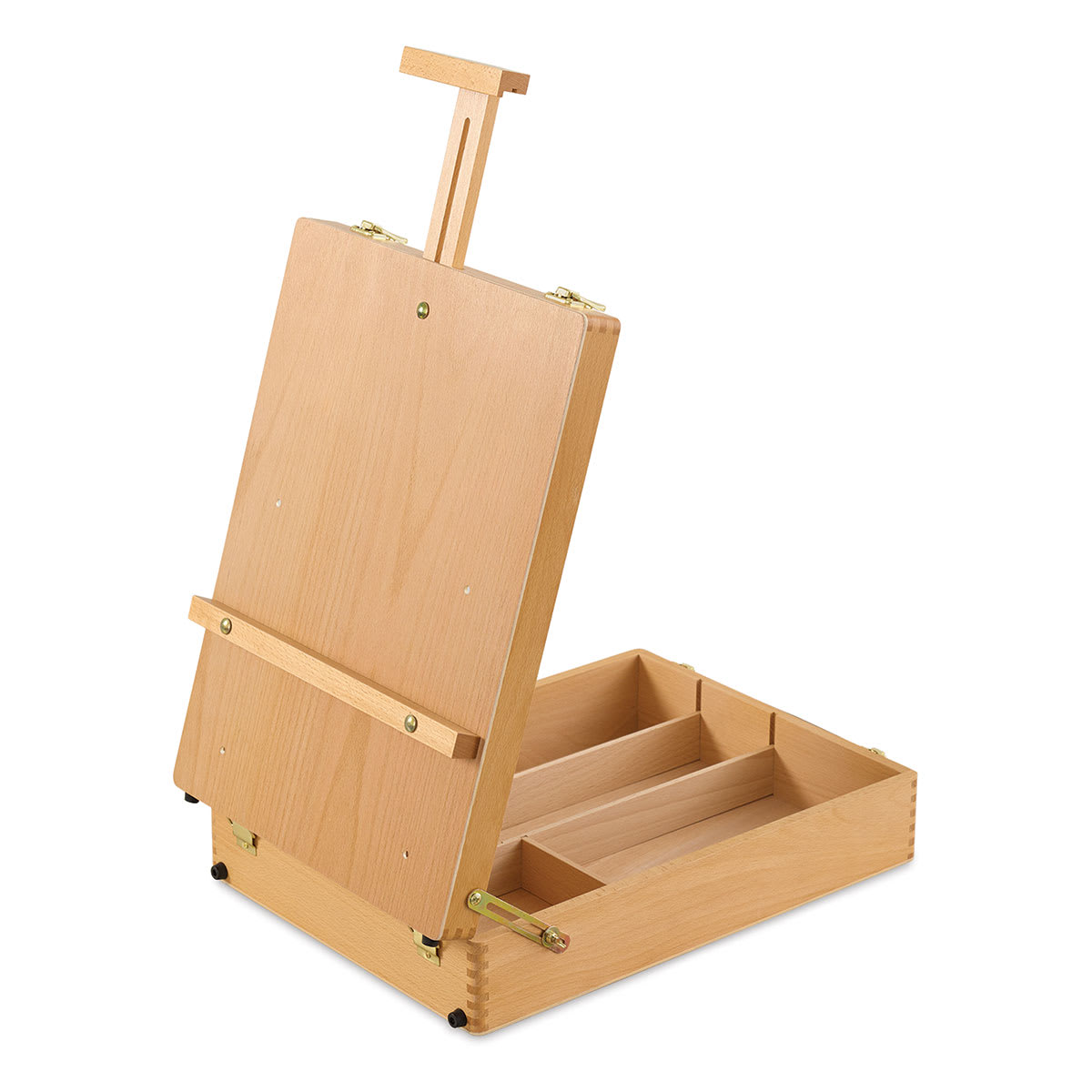 Blick Studio Sketch Box Easel - Back of Lid of Natural Beechwood easel showing mast extended