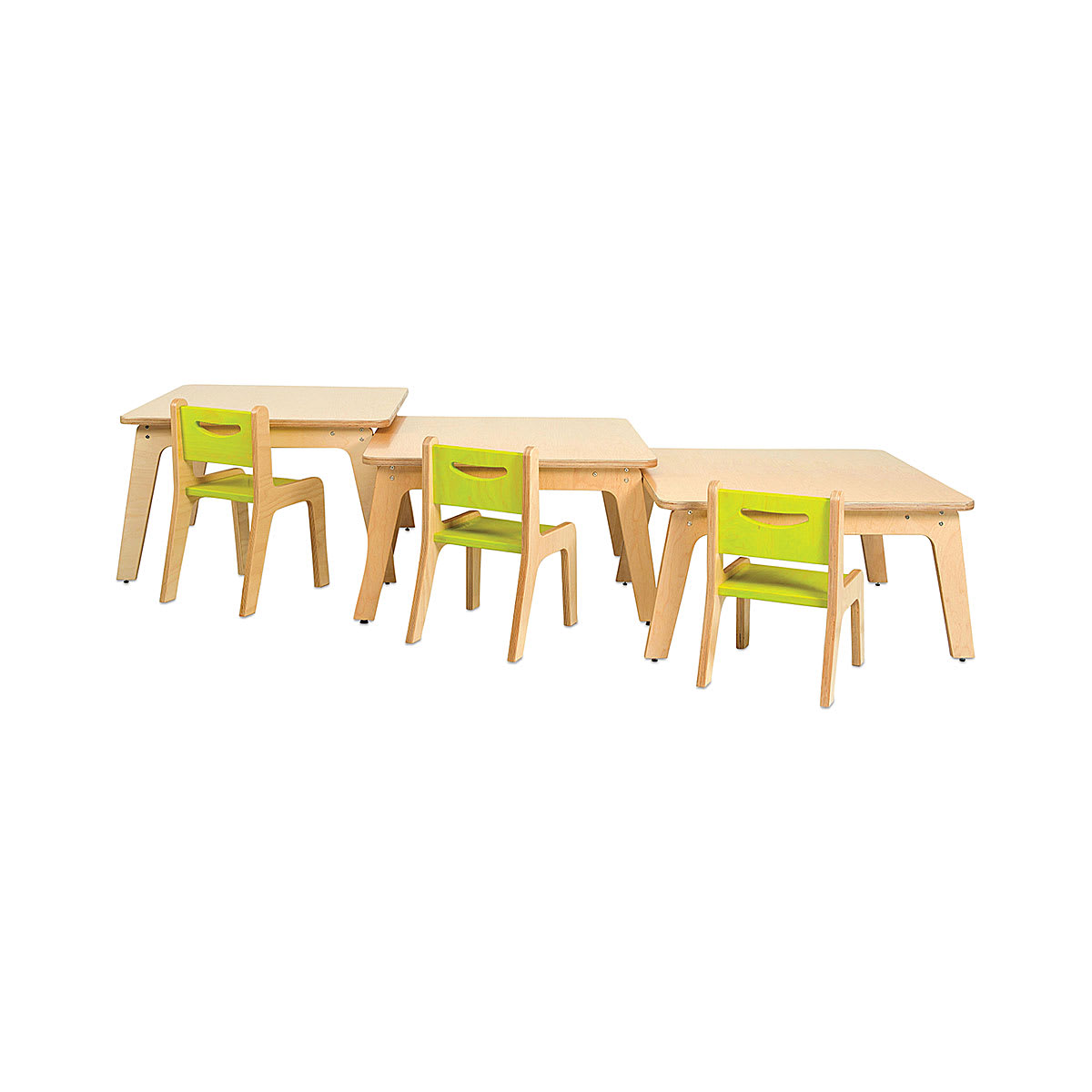 Whitney Brothers Plus Tables showing different heights and Whitney Bros Plus Chairs(sold separately)