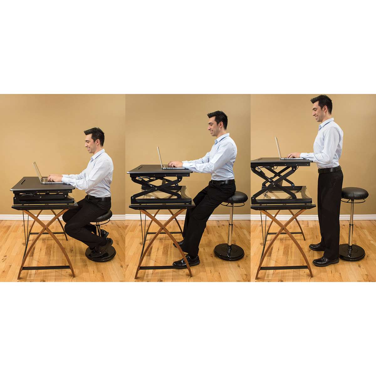 Kore Design Office Plus Sit-Stand Adjustable Chair - Leather-Like Seat Cover, Black - usage options