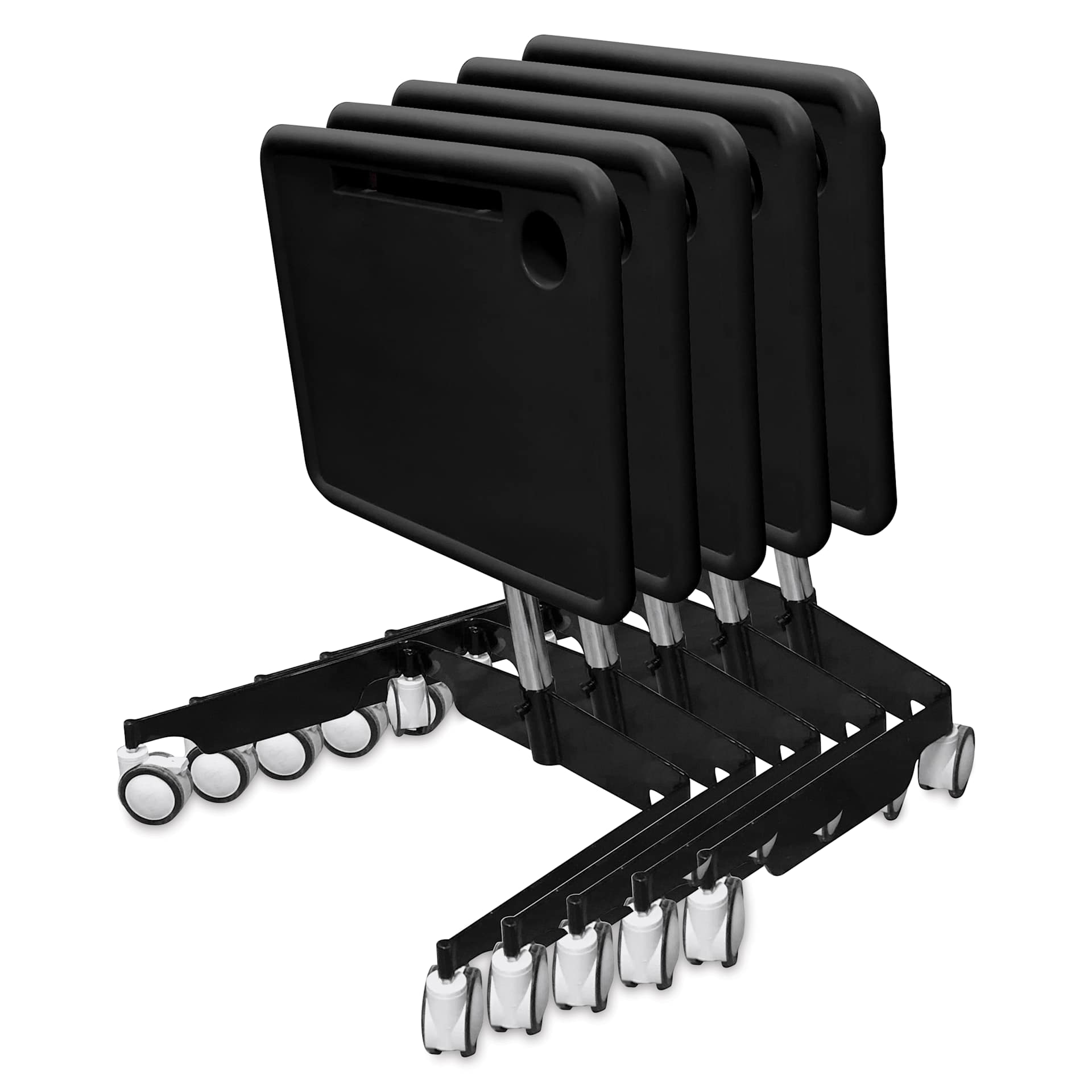 Kore Design Kids Sit-Stand Mobile Student Desk - Black folded and grouped for storage, sold individually.
