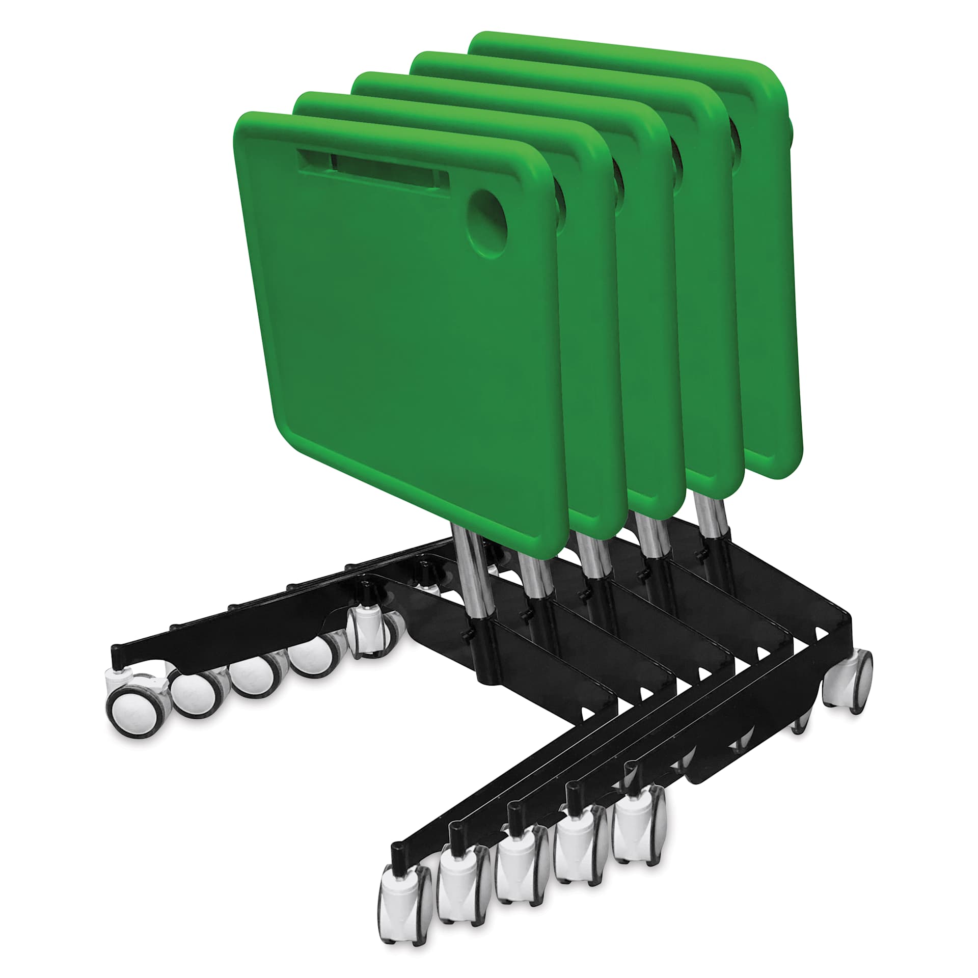 Kore Design Kids Sit-Stand Mobile Student Desk - Green tables folded and grouped for storage. Sold individually.