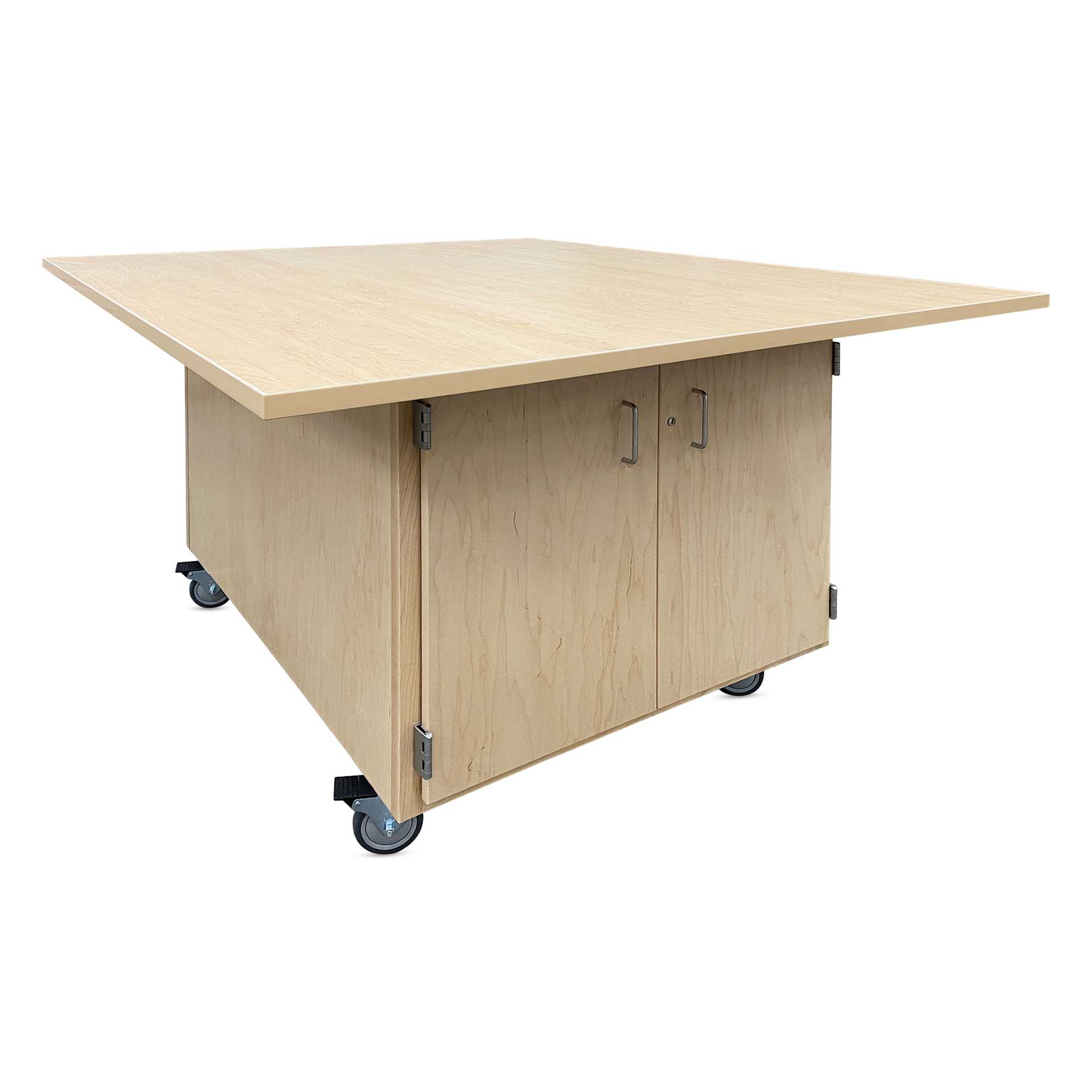 Hann Mobile Workstation - 2-Door, Maple Laminate Top with 2-Drawers, full cabinet side shown