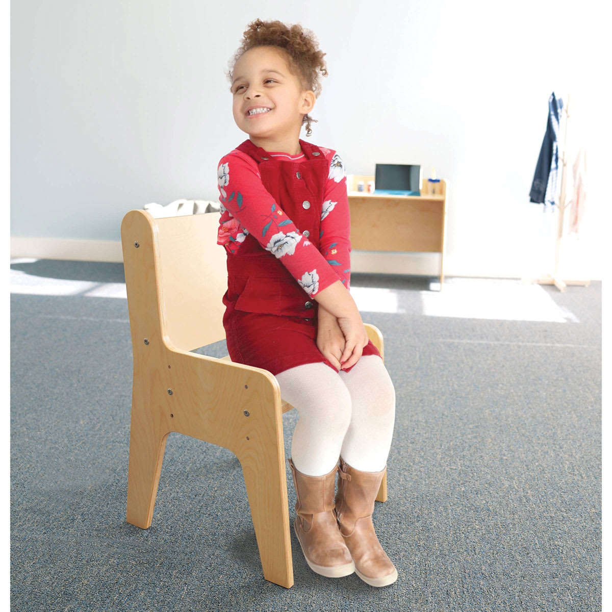 Whitney Brothers Child’s Adjustable Economy Chair - Natural (Child sitting in chair)