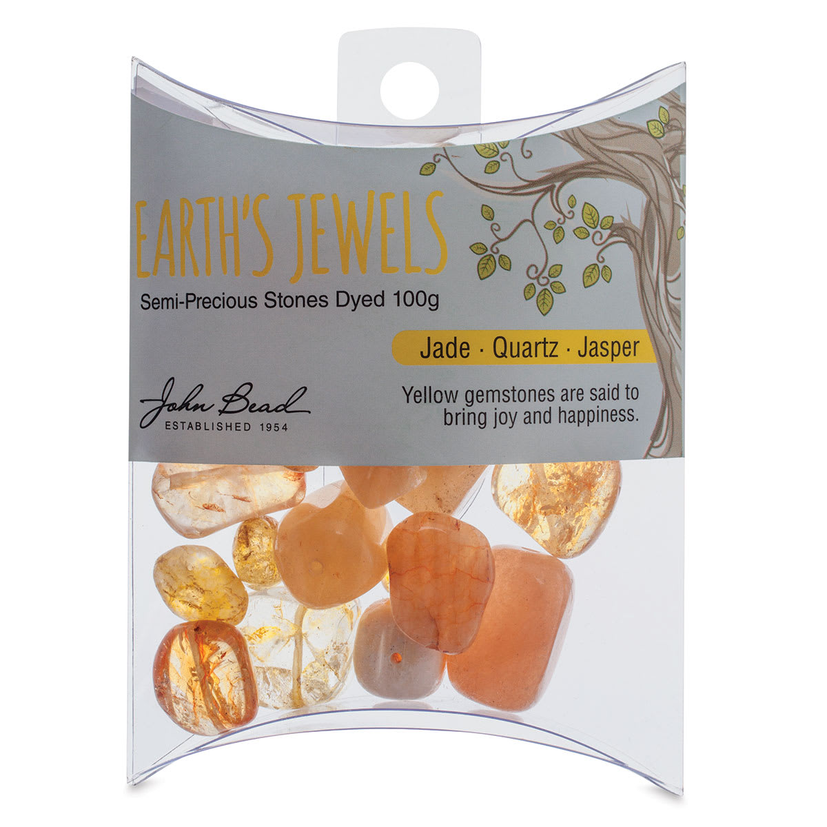 John Bead Earth's Jewels - Front view of package of dyed Yellow Jade type Beads