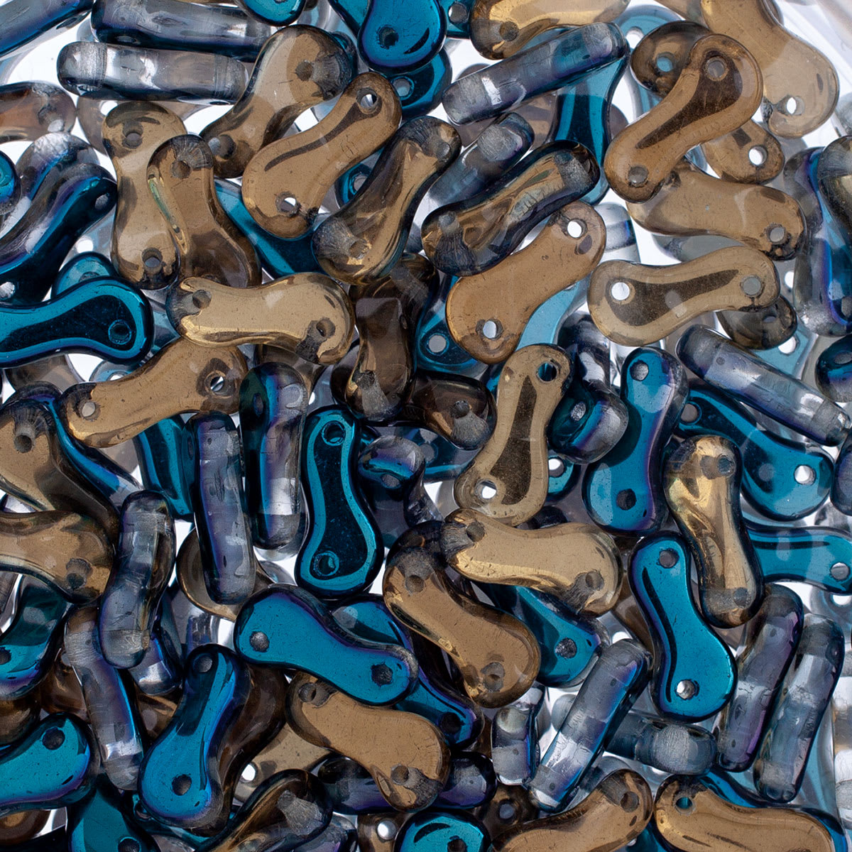 John Bead Czech Link Bead - Crystal and Blue Flare, Glossy, Halfcoat, Pkg of 40