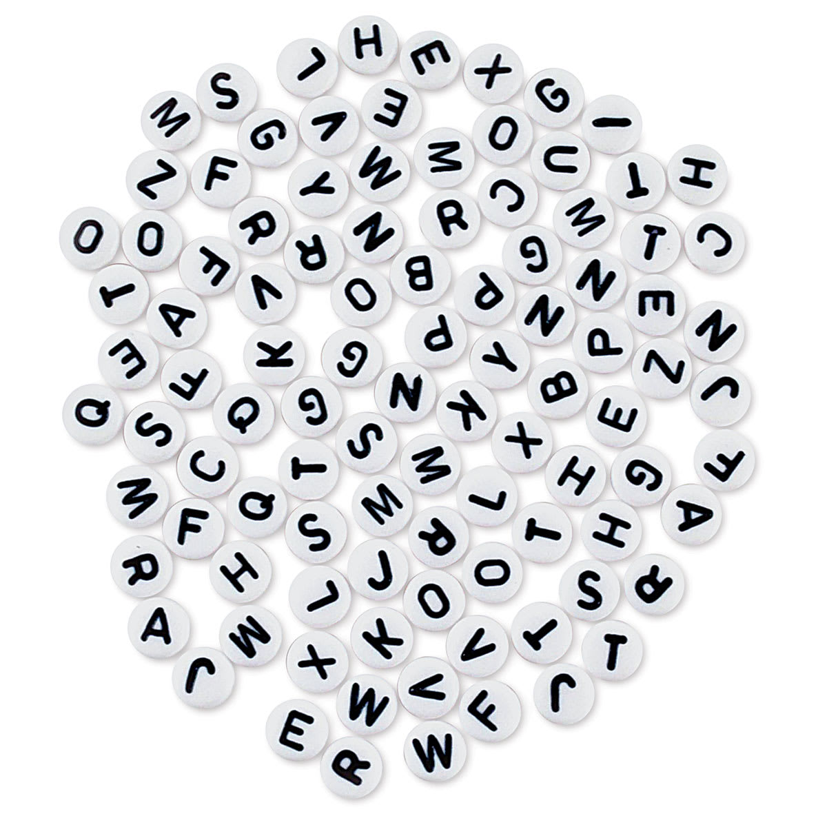 Craft Medley Alphabet Beads - White with Black Letters, Package of 90