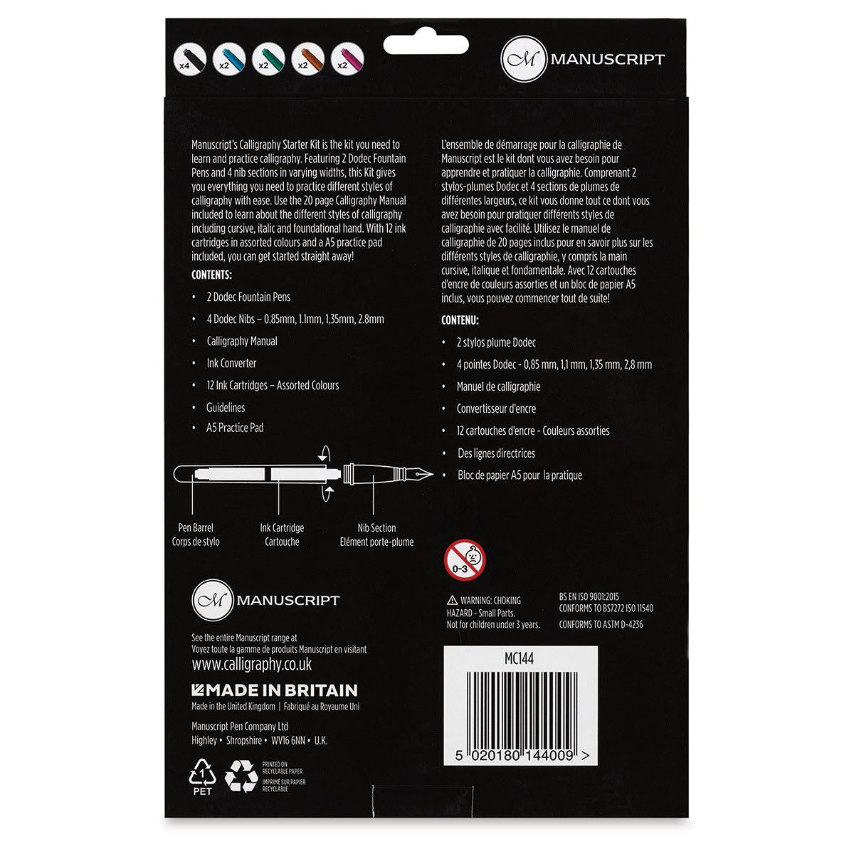 Manuscript Calligraphy Starter Kit (back of package)