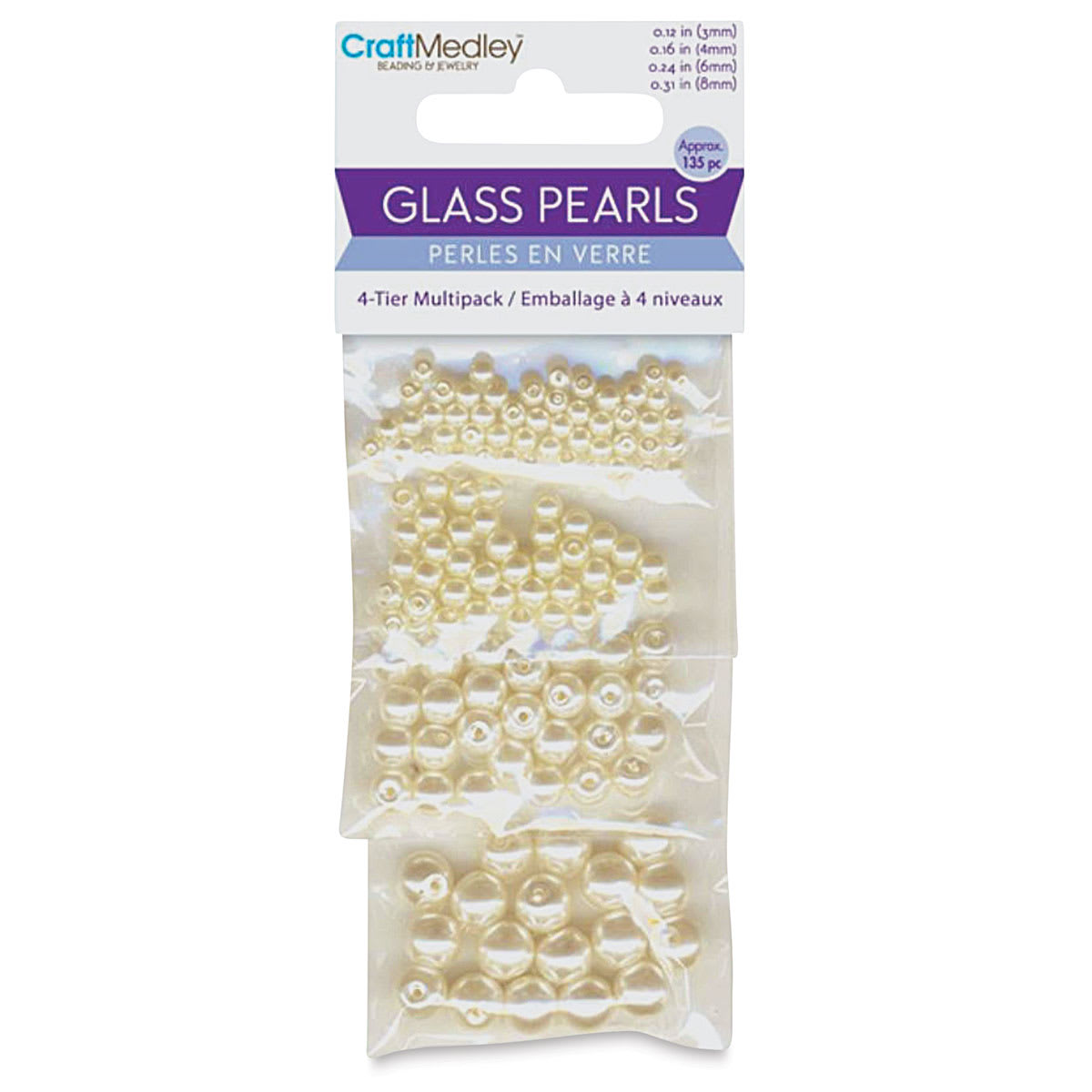 Craft Medley Pearl Glass Beads - Ivory, Package of 135 (In packaging)