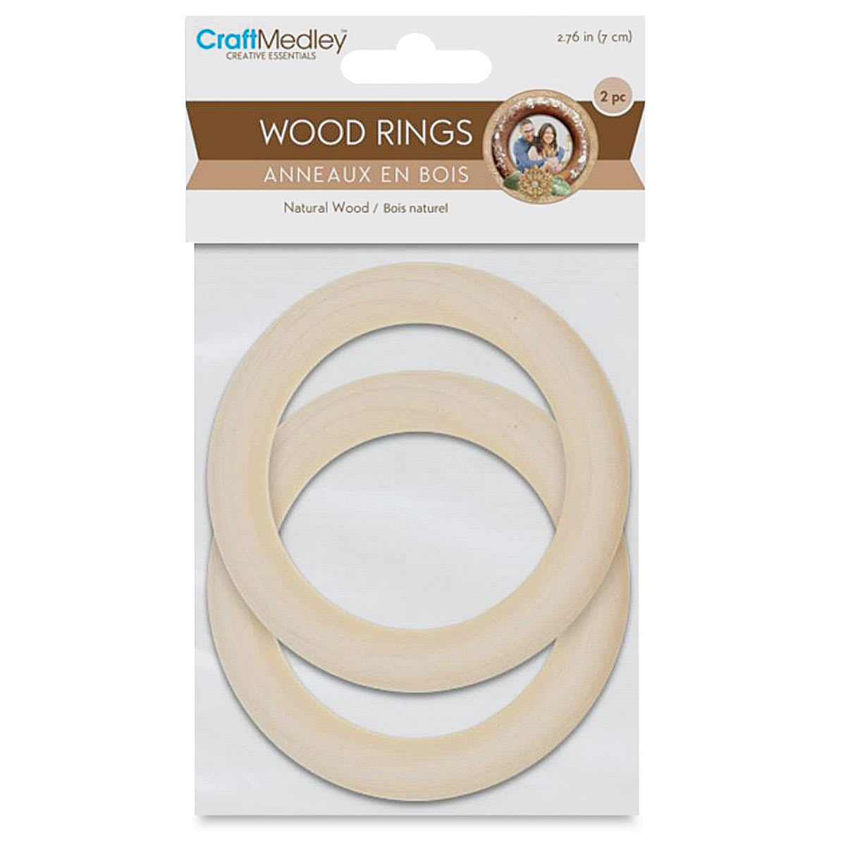 Craft Medley Wood Rings - 2.76", Pkg of 2, front of the packaging