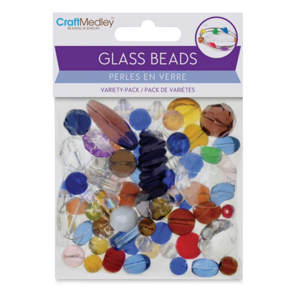 Craft Medley Glass Beads - Assorted Colors, 3.5 oz (In packaging)