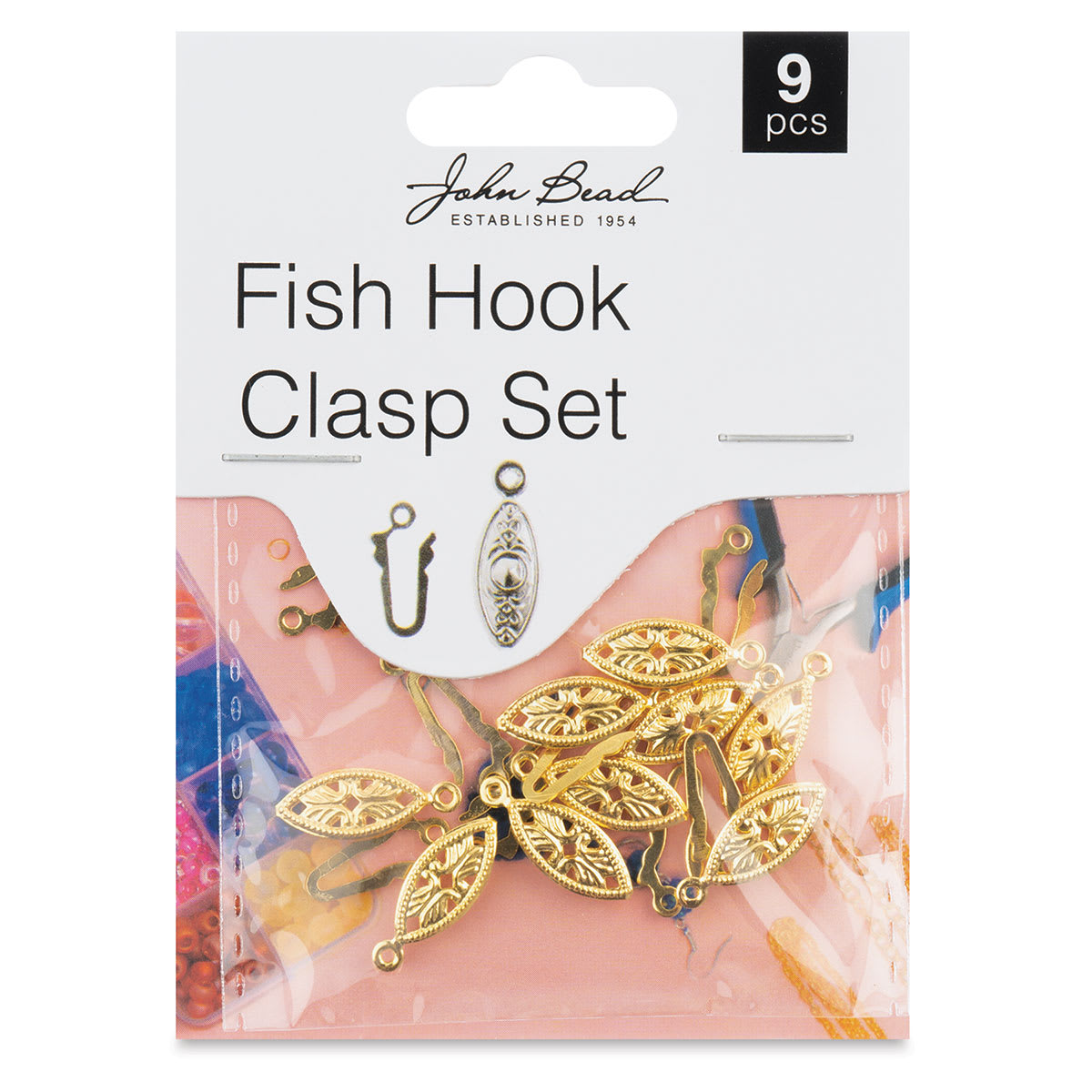 John Bead Must Have Findings Fish Hook Clasps - Pkg of 9, Gold, 6 mm x 20 mm (In packaging)