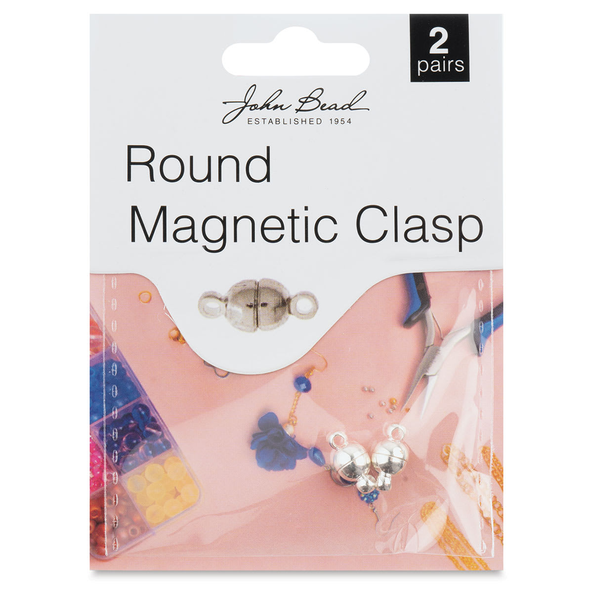John Bead Must Have Findings Round Magnetic Clasps - Pkg of 2, Silver, 6 mm x 6.5 mm (in packaging)