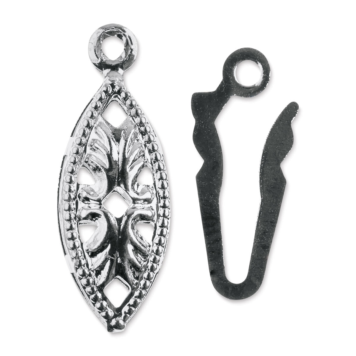 John Bead Must Have Findings Fish Hook Clasps - Pkg of 9, Silver, 6 mm x 20 mm (Close-up of fish hook clasp set)